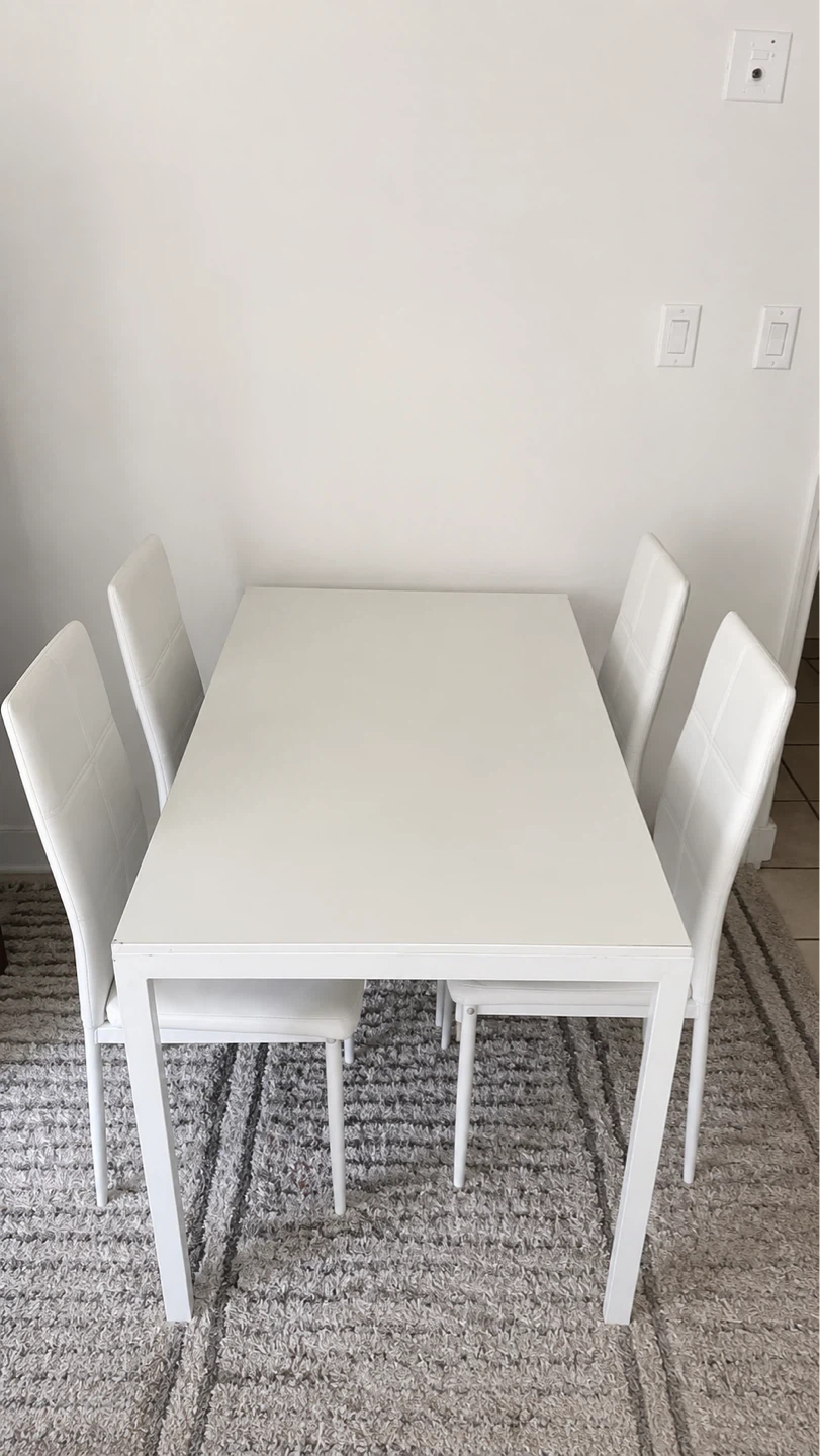 White Dining Table with 4 Chairs