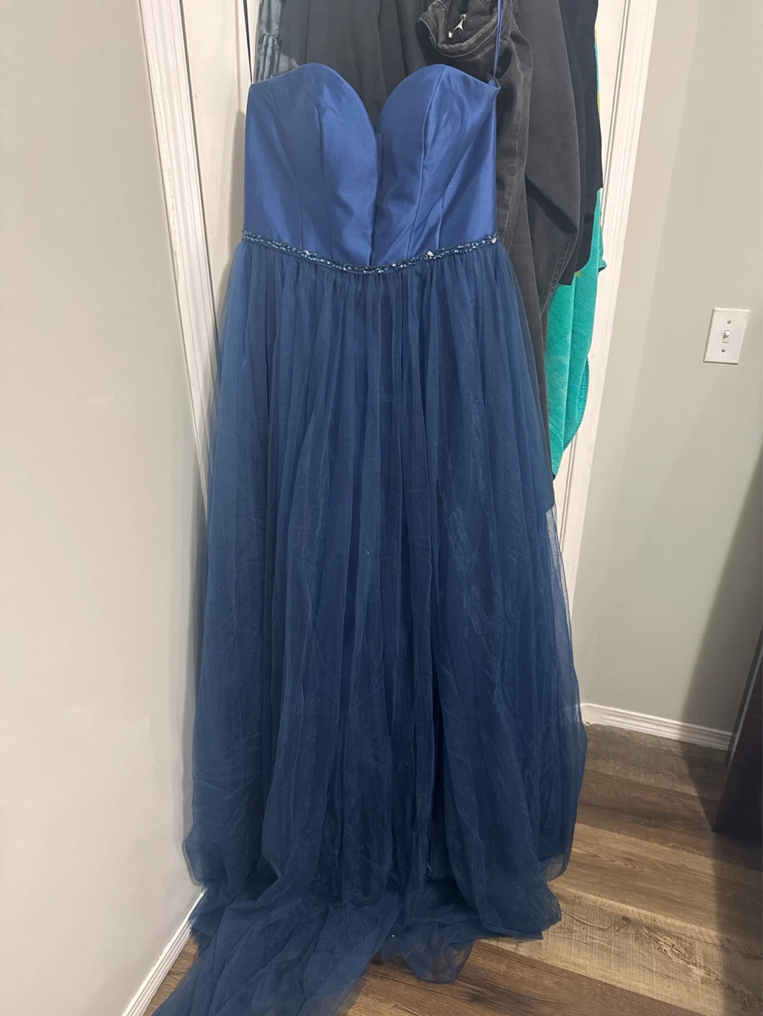 Blue thin strap Tulle Gown