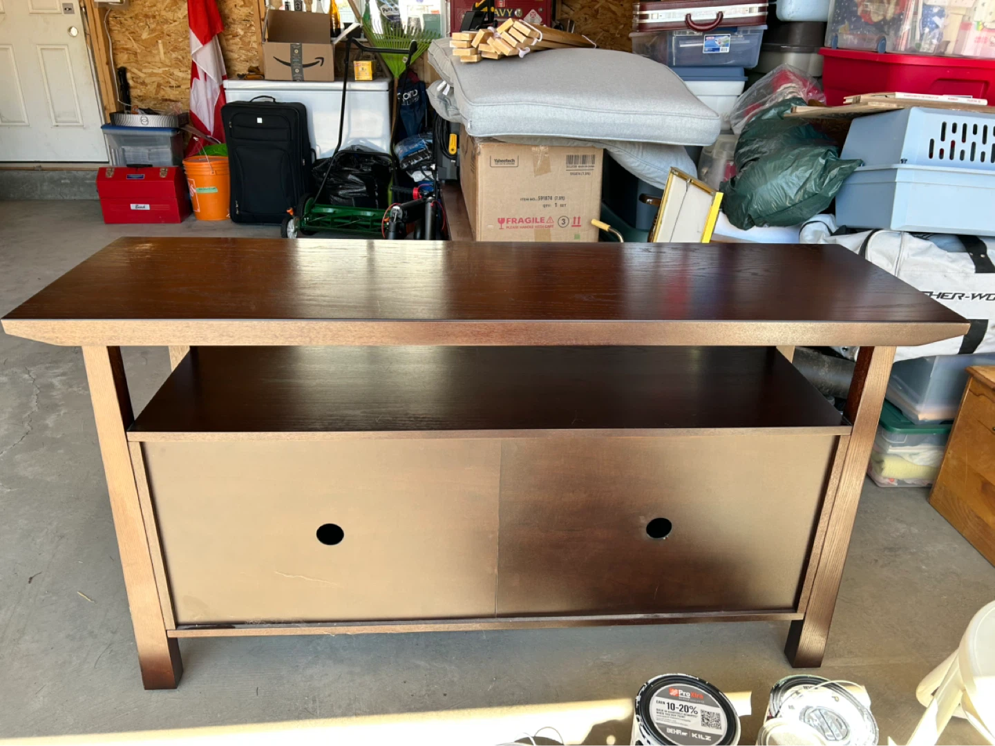 Create & Barrel Dark Wood Media Console with Storage - photo 2