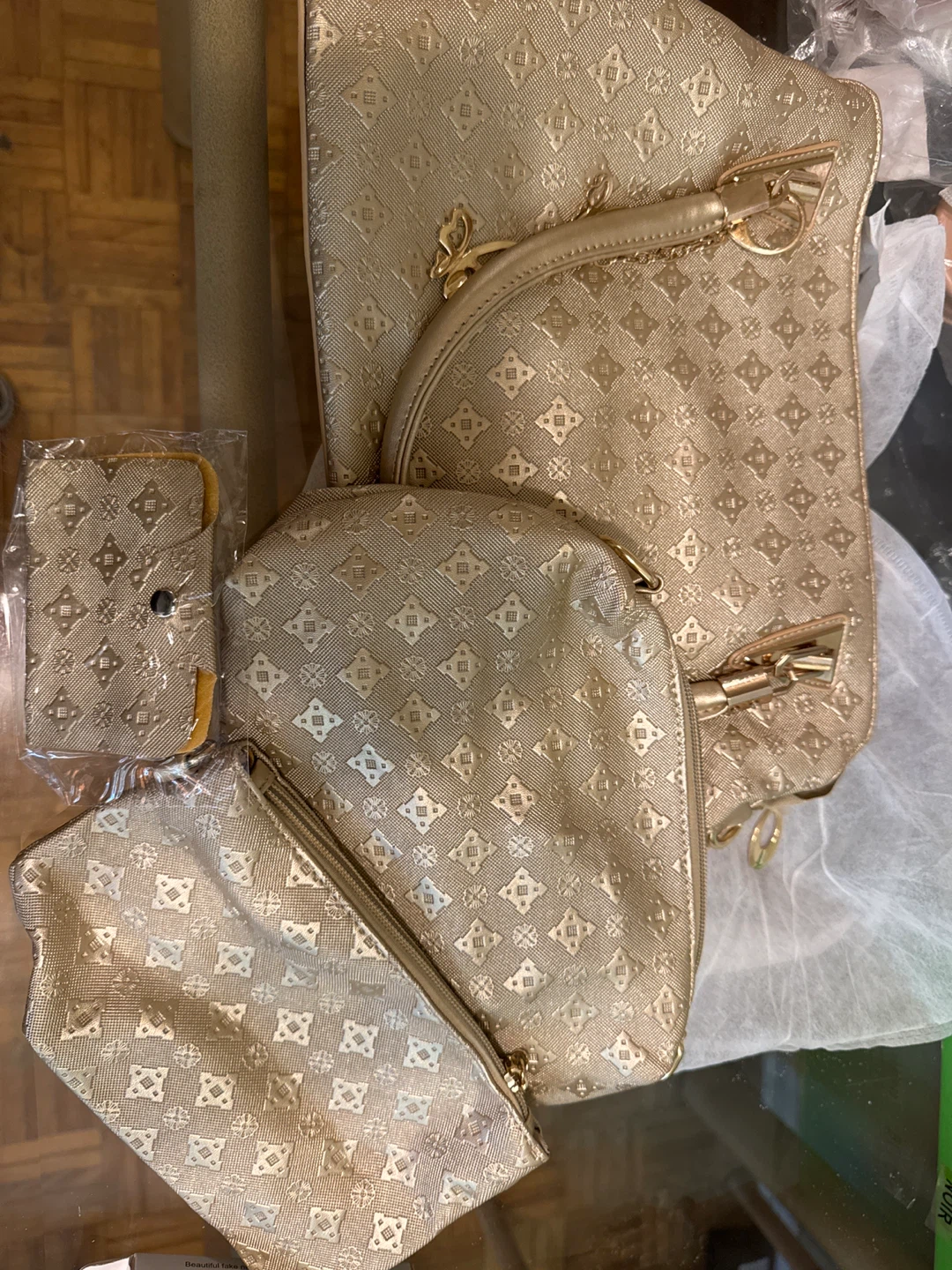 Gold Monogrammed Clutch and Pouch Set