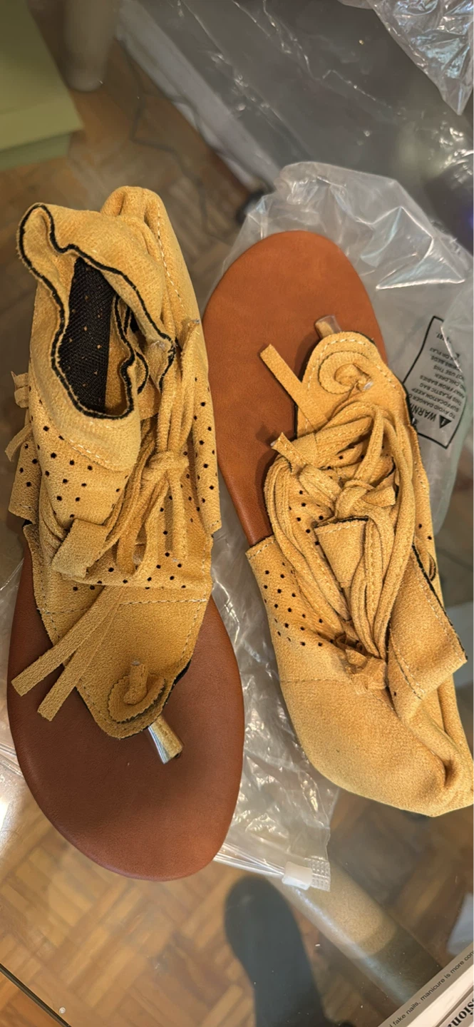 Women's Tan Fringed Thong Sandals