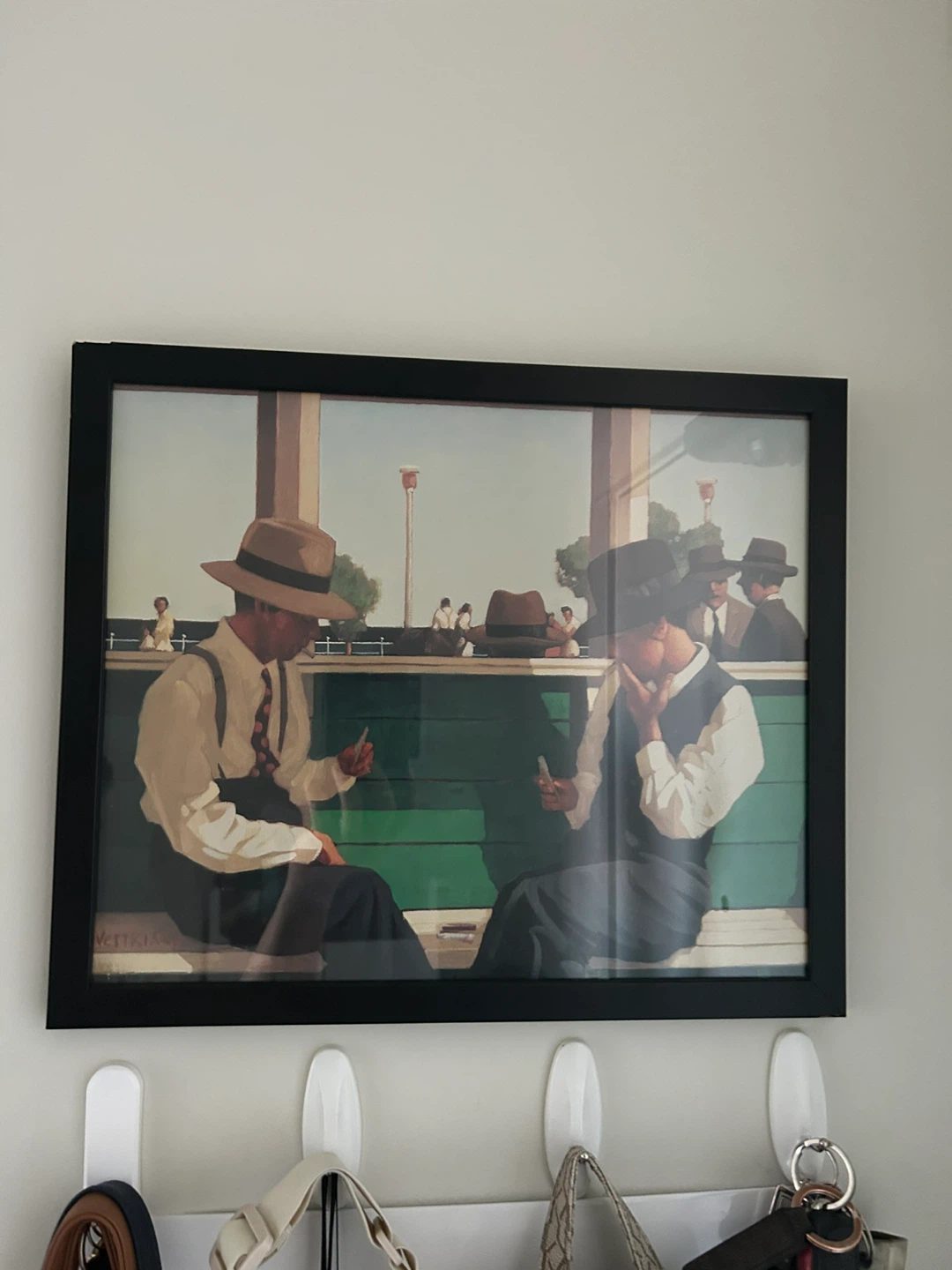 Framed Art Print of Men on a Bench