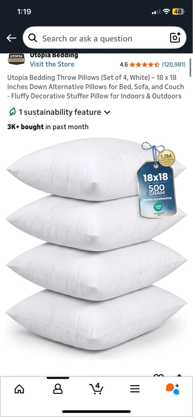 Utopia Bedding Throw Pillows (Set of 4, White) - 18 x 18 Inches - photo 2
