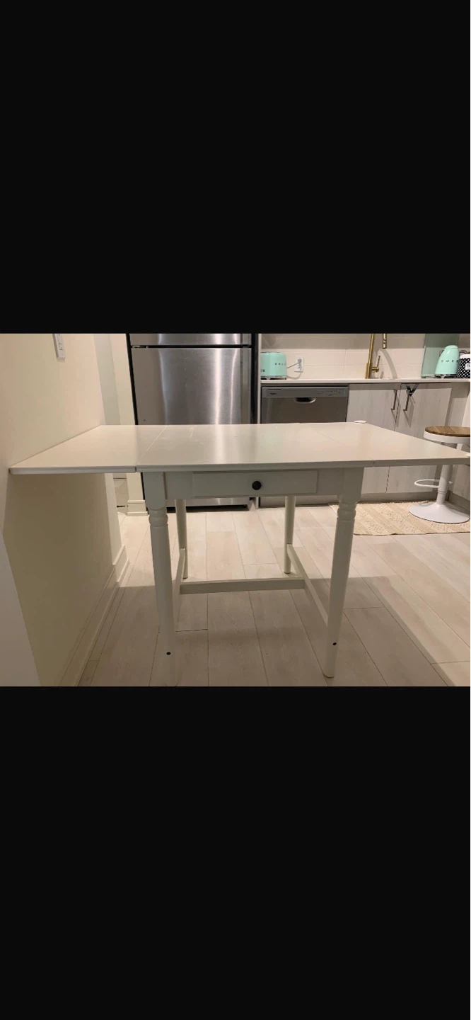 White Drop Leaf Table with Drawer - photo 3