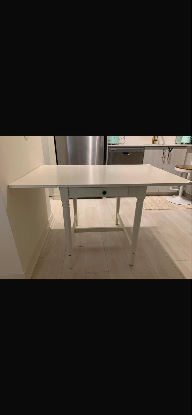 White Drop Leaf Table with Drawer - photo 2