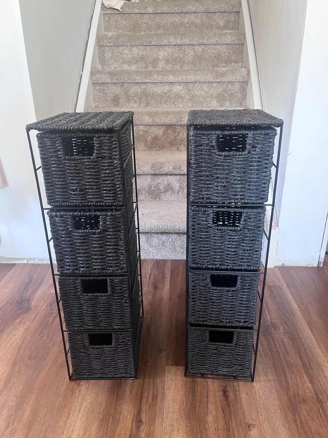 Set of 2 Black Wicker Storage Drawer Units