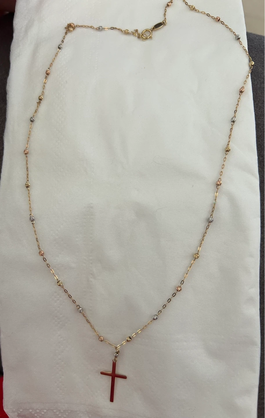 10k Tri-Tone Gold Cross Necklace - photo 2