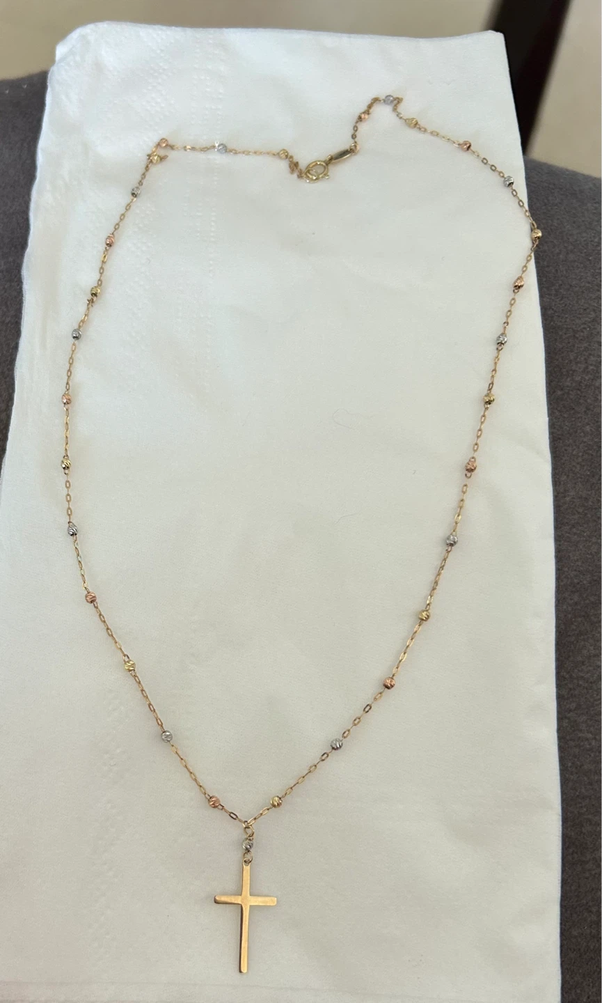 10k Tri-Tone Gold Cross Necklace