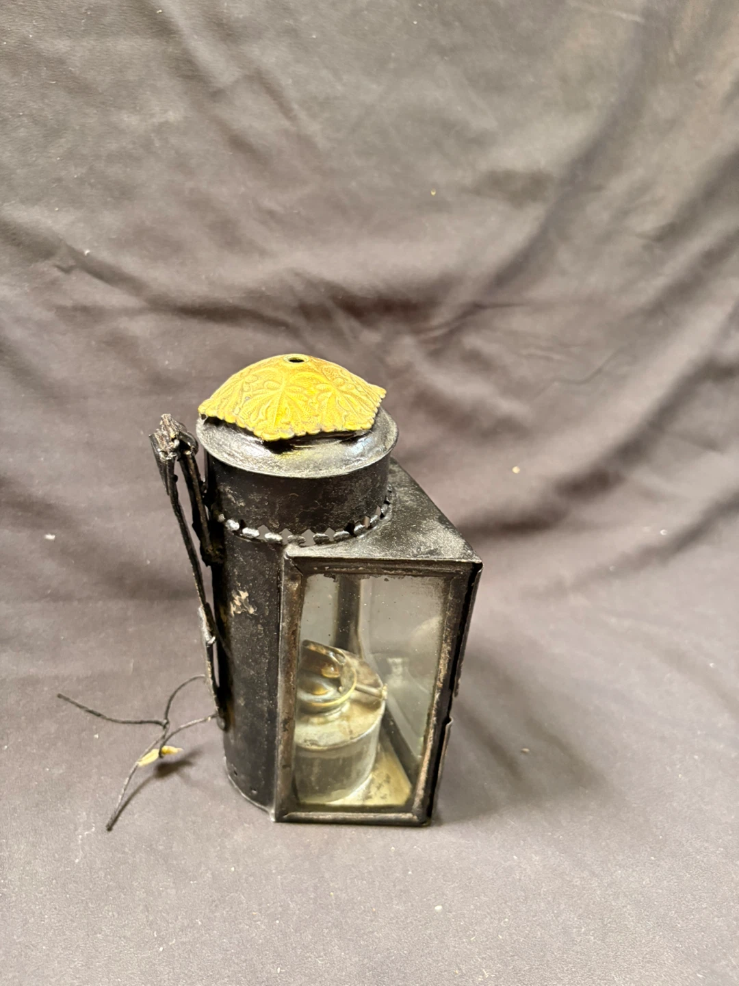 Vintage Black Metal Oil Lantern with Glass Panes - photo 3