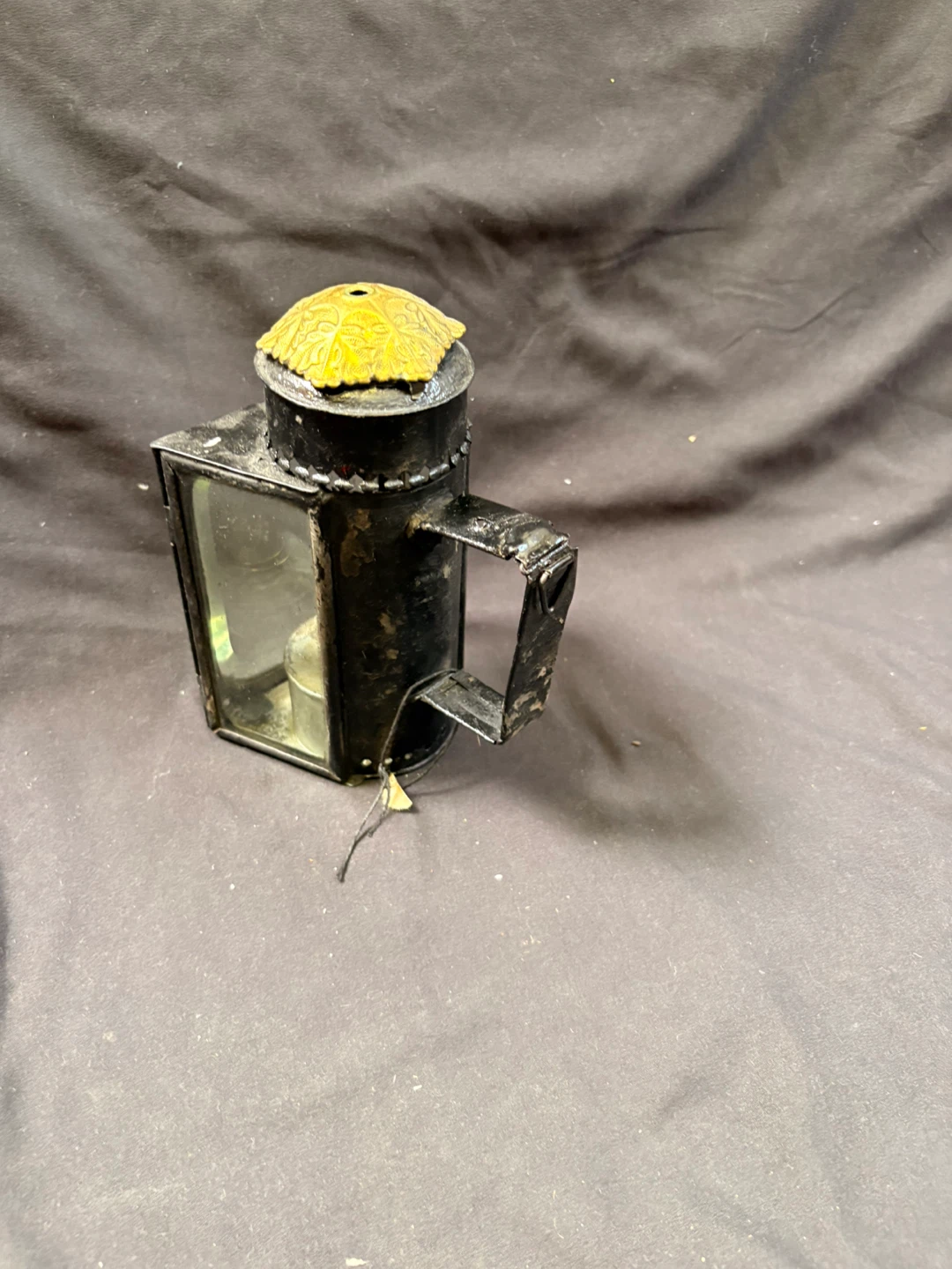 Vintage Black Metal Oil Lantern with Glass Panes - photo 5