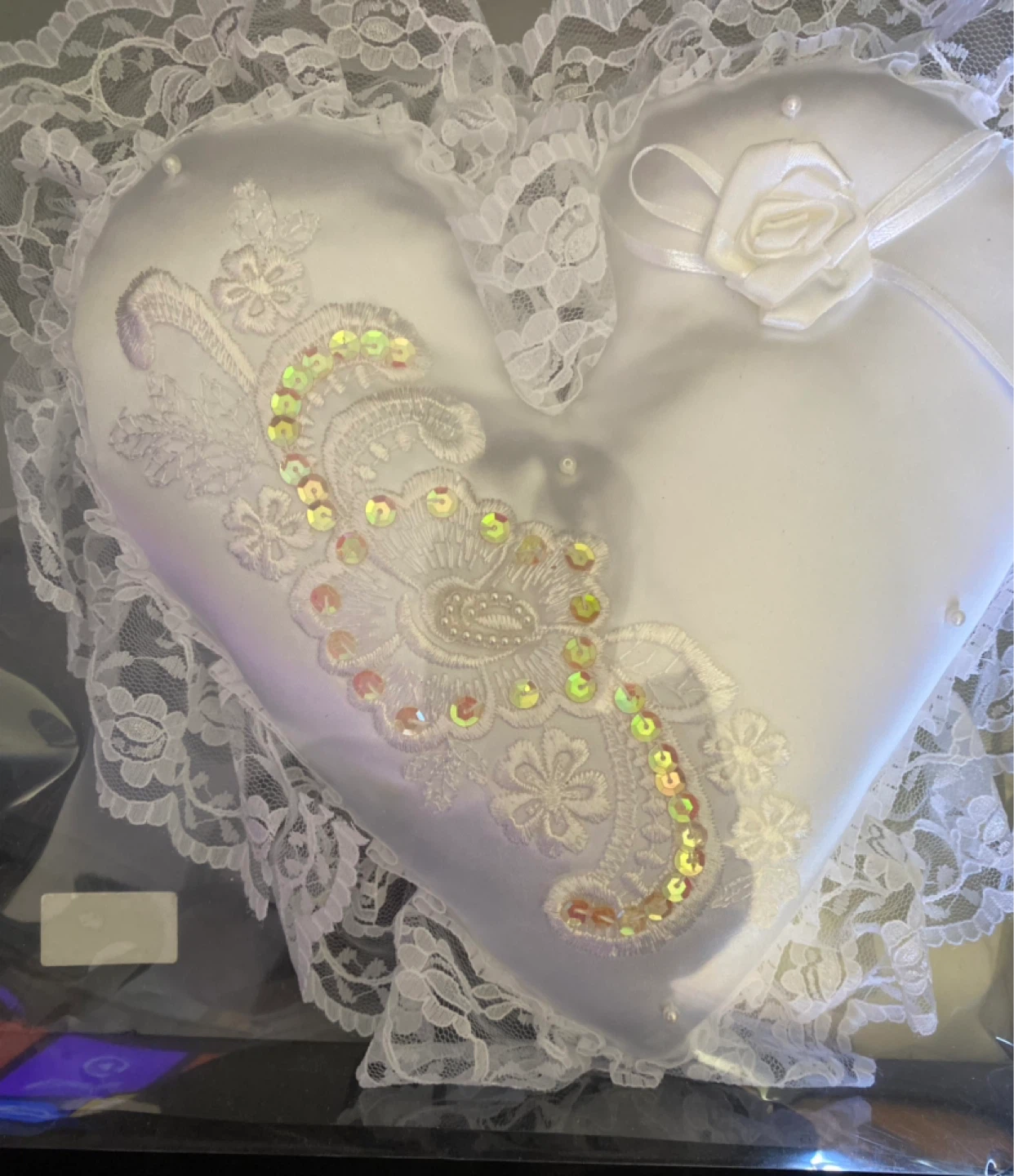 NEW Celebrate It Vintage Lace Heart Wedding Ring Bearer Pillow - photo 2