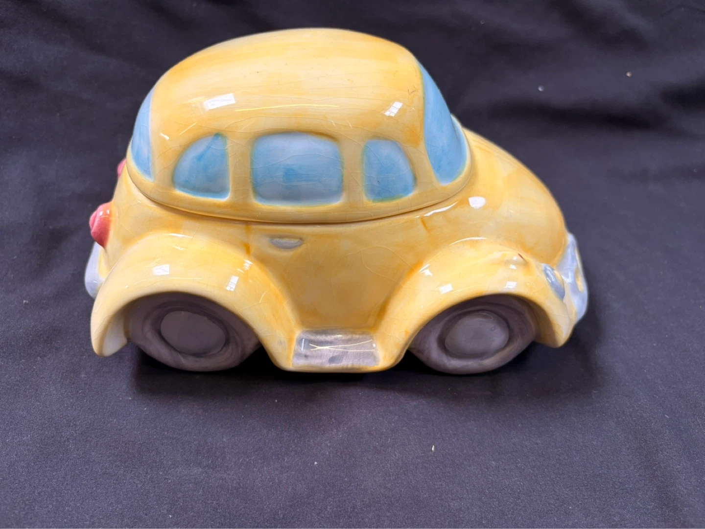 Yellow Car Ceramic Cookie Jar with Lid