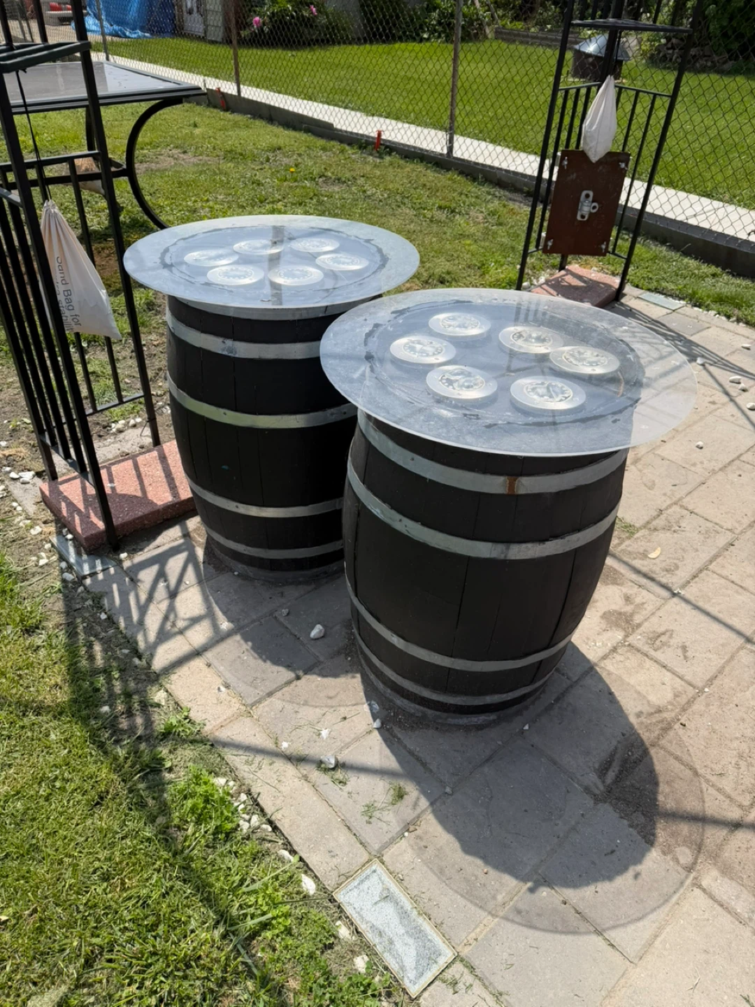 Wine Barrel Side Tables with Glass Tops (Set of 2)