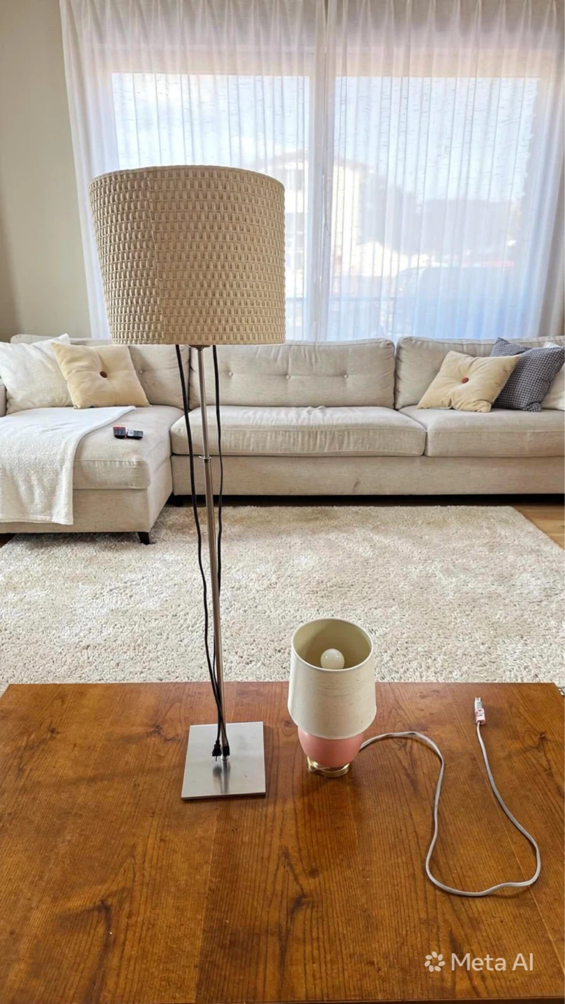 Pink and Brass Table Lamp with Beige Shade