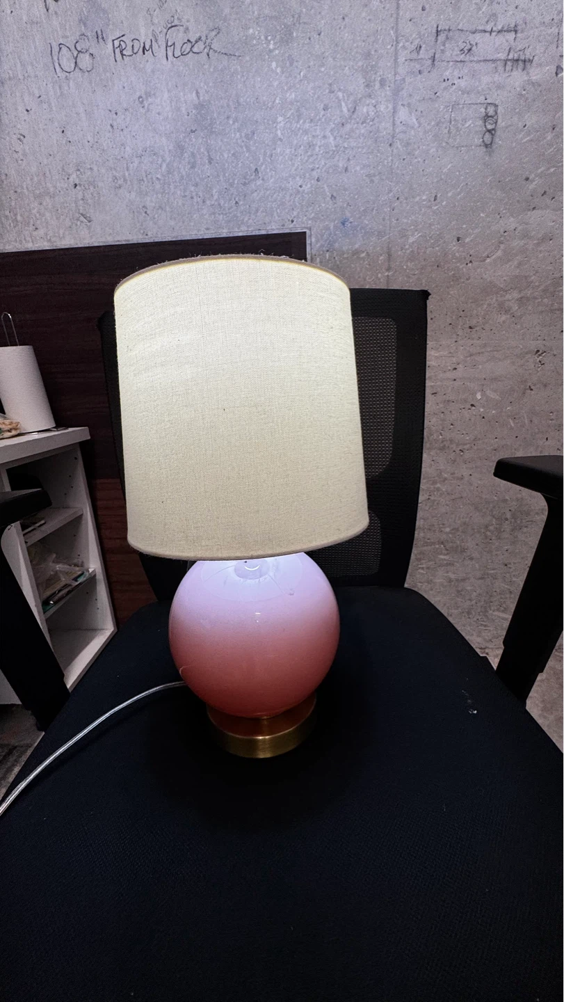 Pink and Brass Table Lamp with Beige Shade - photo 4