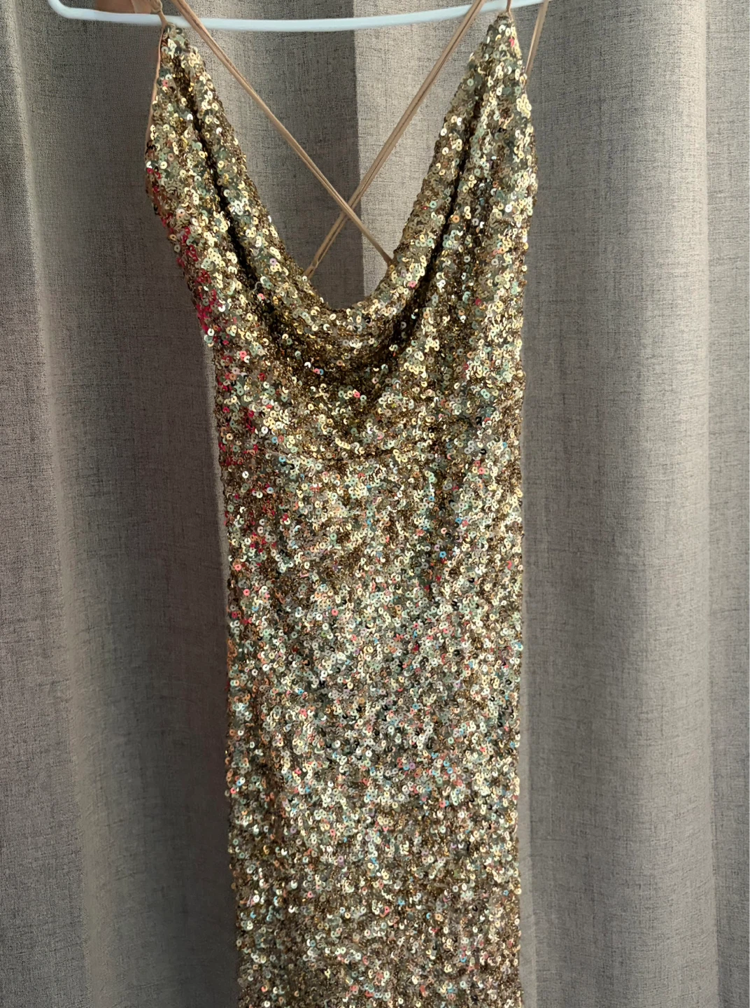 Drip in Gold Sequin Cowl Neck Midi - photo 2