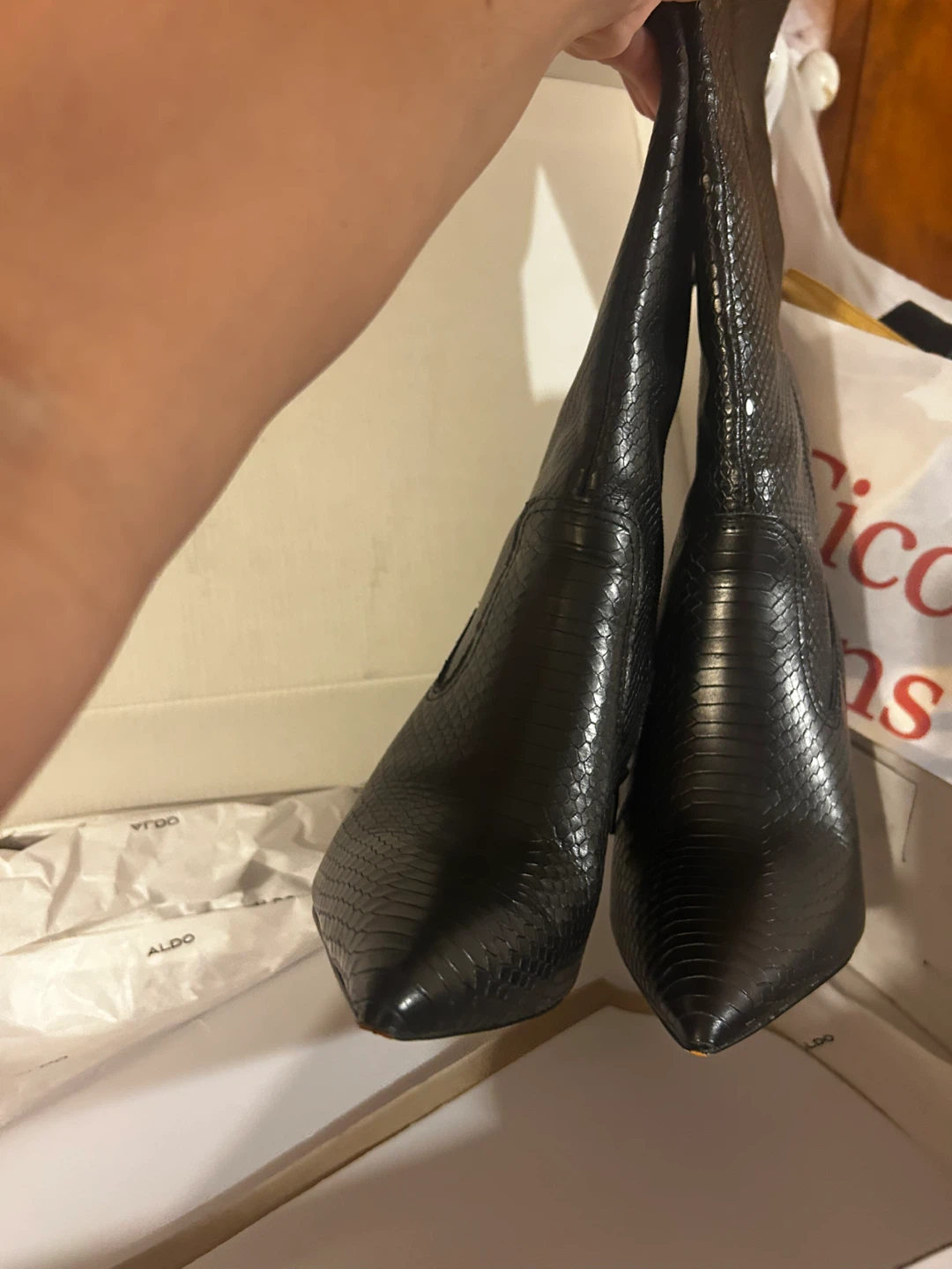 ALDO Black Faux Snake Print Knee-High Stiletto Boots - photo 3