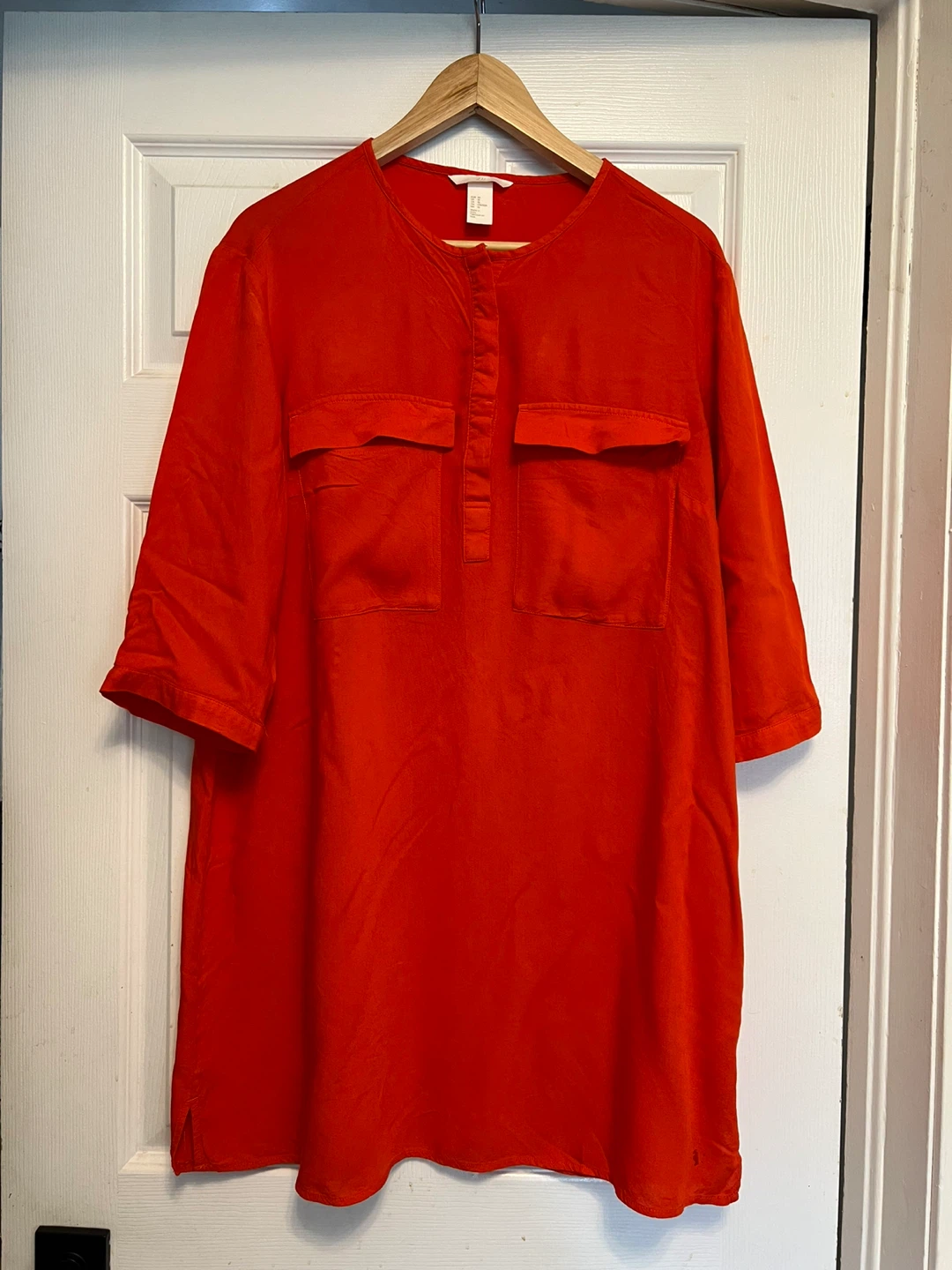 H&M Red Button Up Tunic Top - Size 10