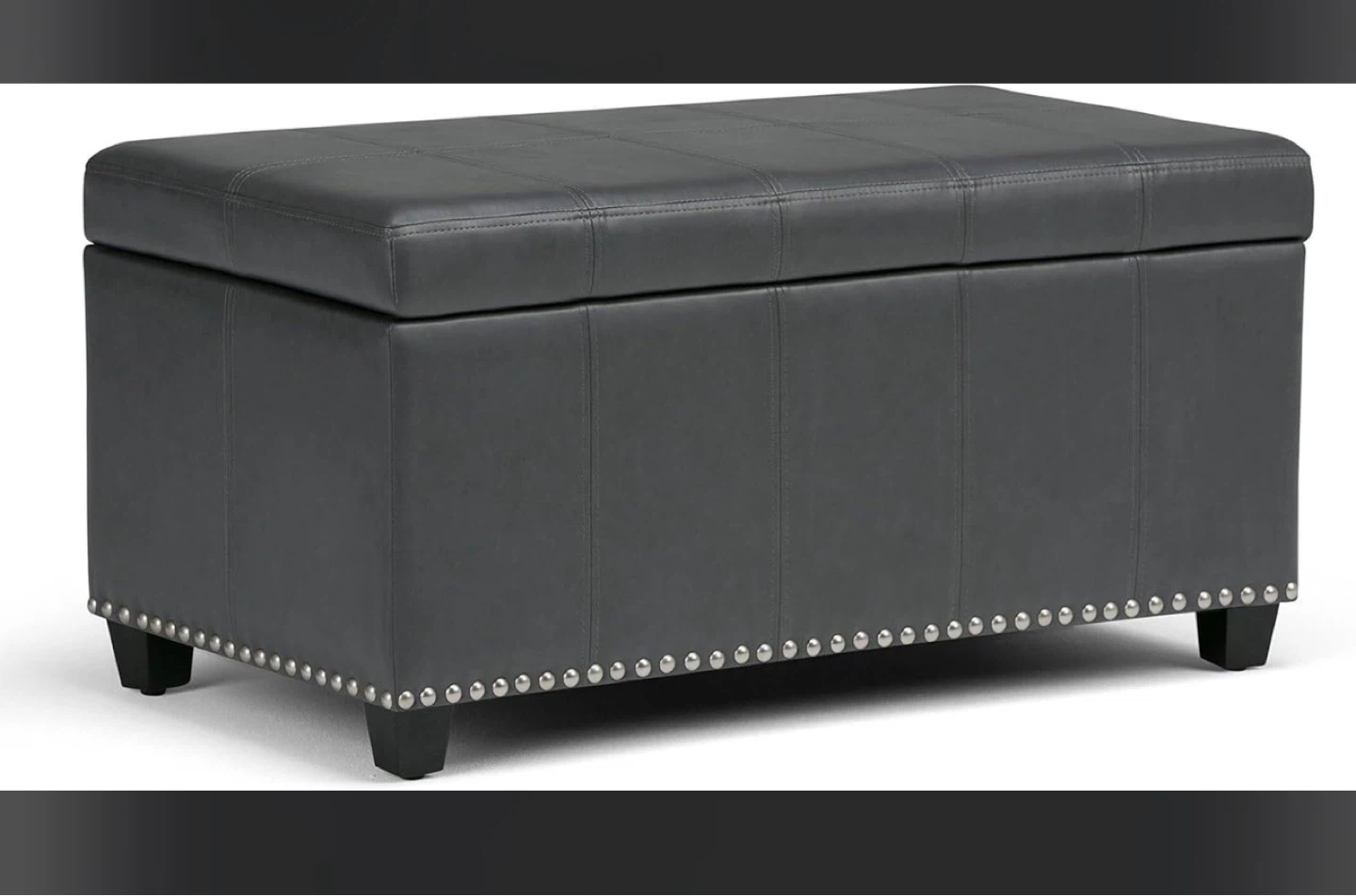 Dark Gray Storage Ottoman Bench with Studded Trim
