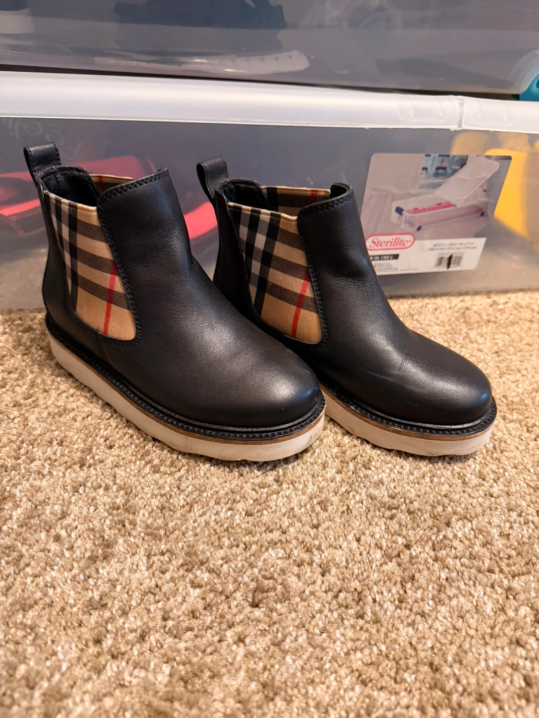 Burberry Black Leather Check Ankle Boots