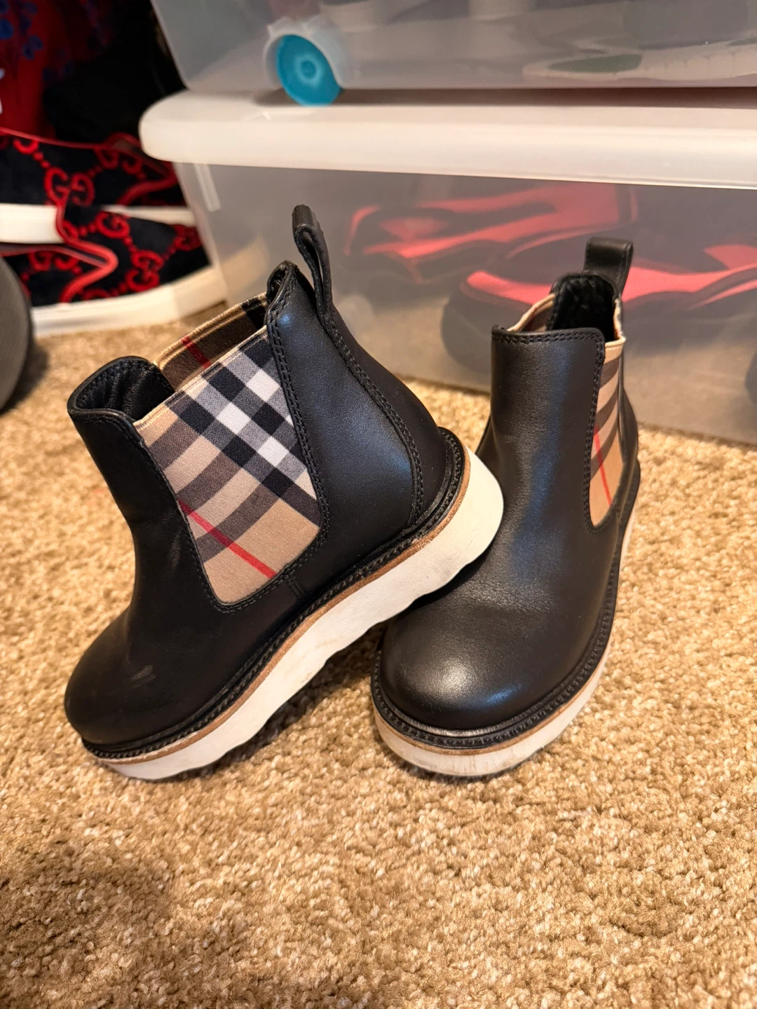 Burberry Black Leather Check Ankle Boots - photo 2