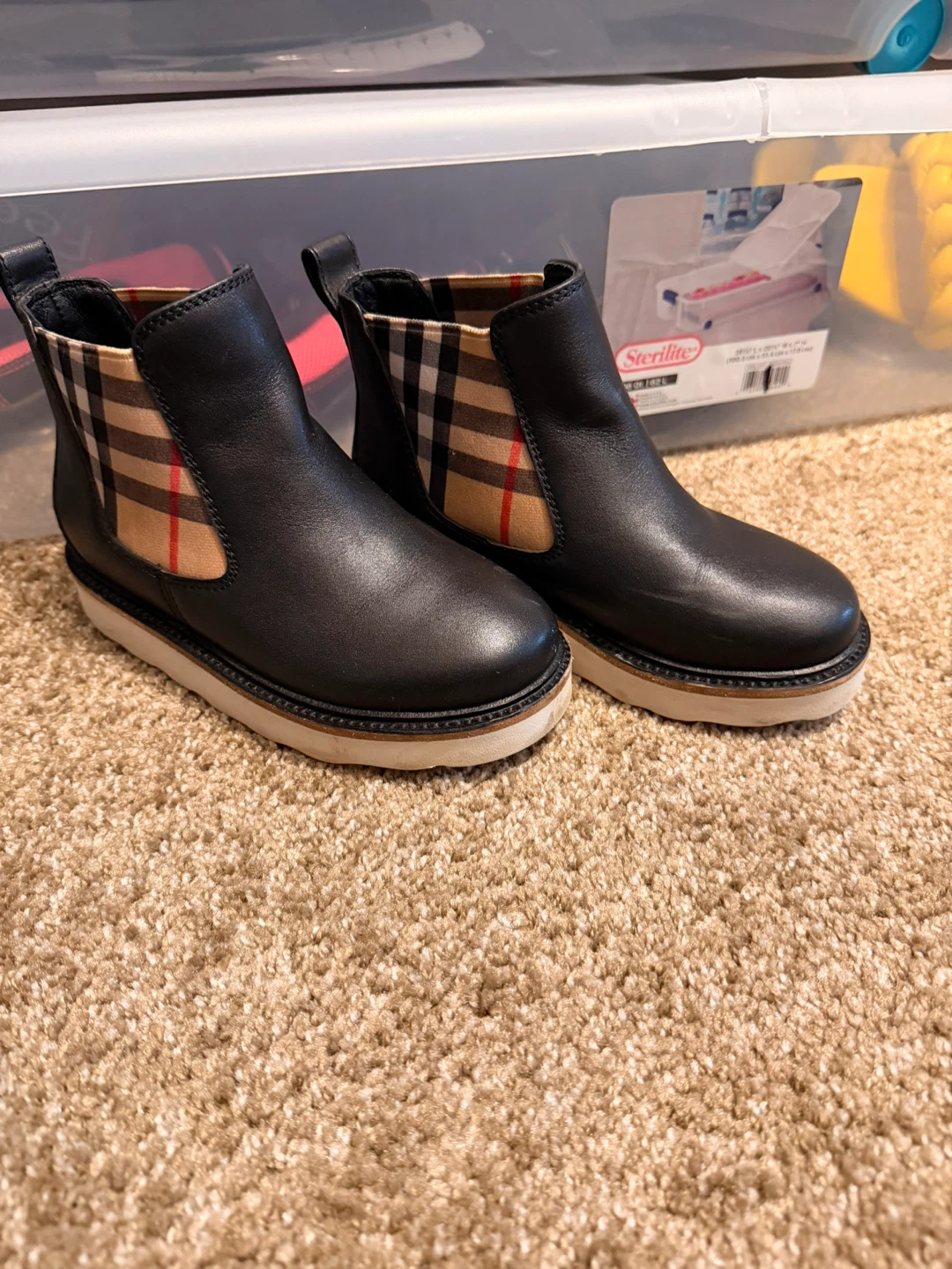 Burberry Black Leather Check Ankle Boots - photo 3