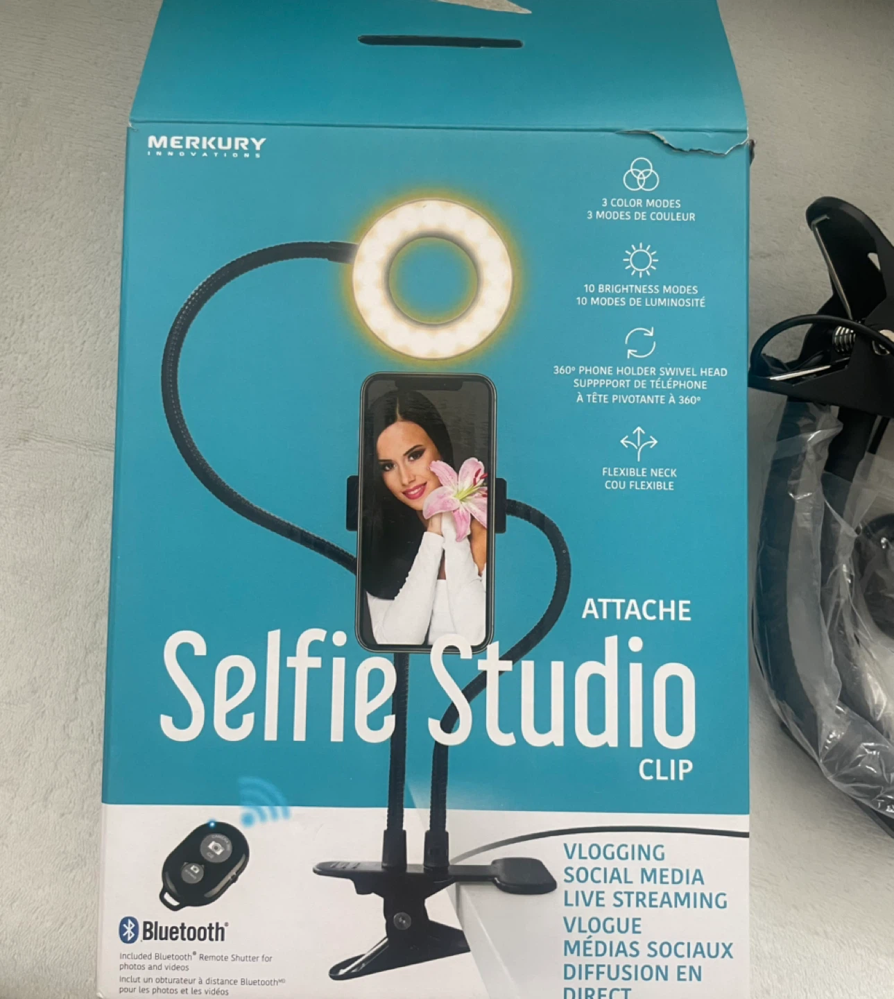 Merkury Selfie Studio Clip Ring Light with Phone Holder