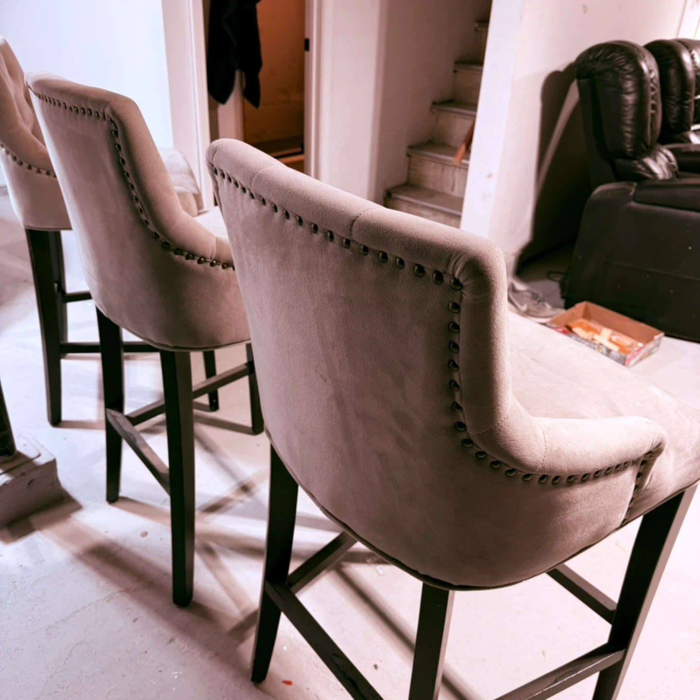 Set of 3 Tufted Upholstered Bar Stools