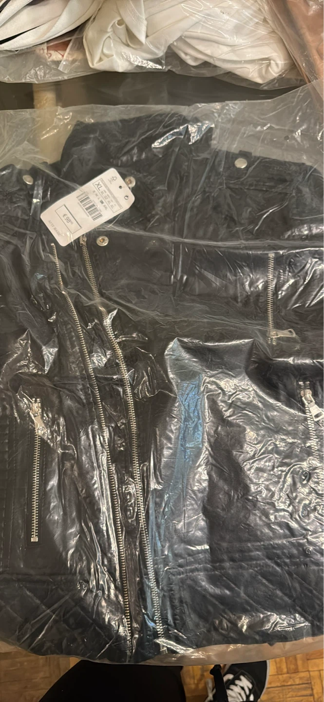 Black Faux Leather Moto Jacket XL