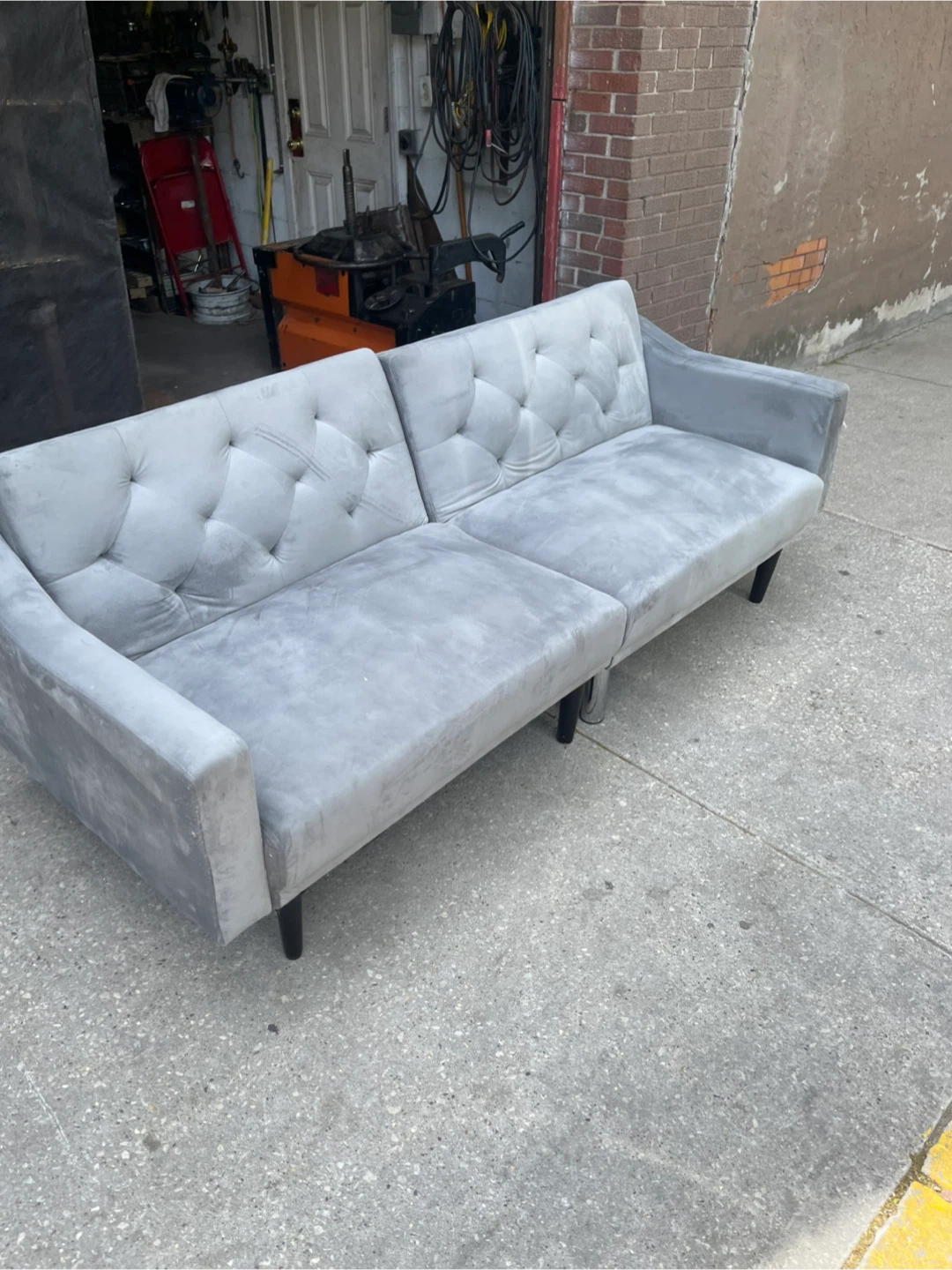 Gray Velvet Tufted Sofa - photo 2