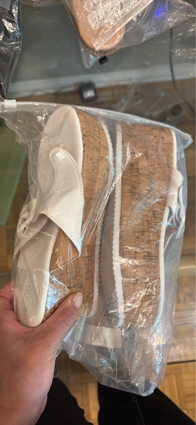 White Cork Wedge Platform Sandals - Size 37
