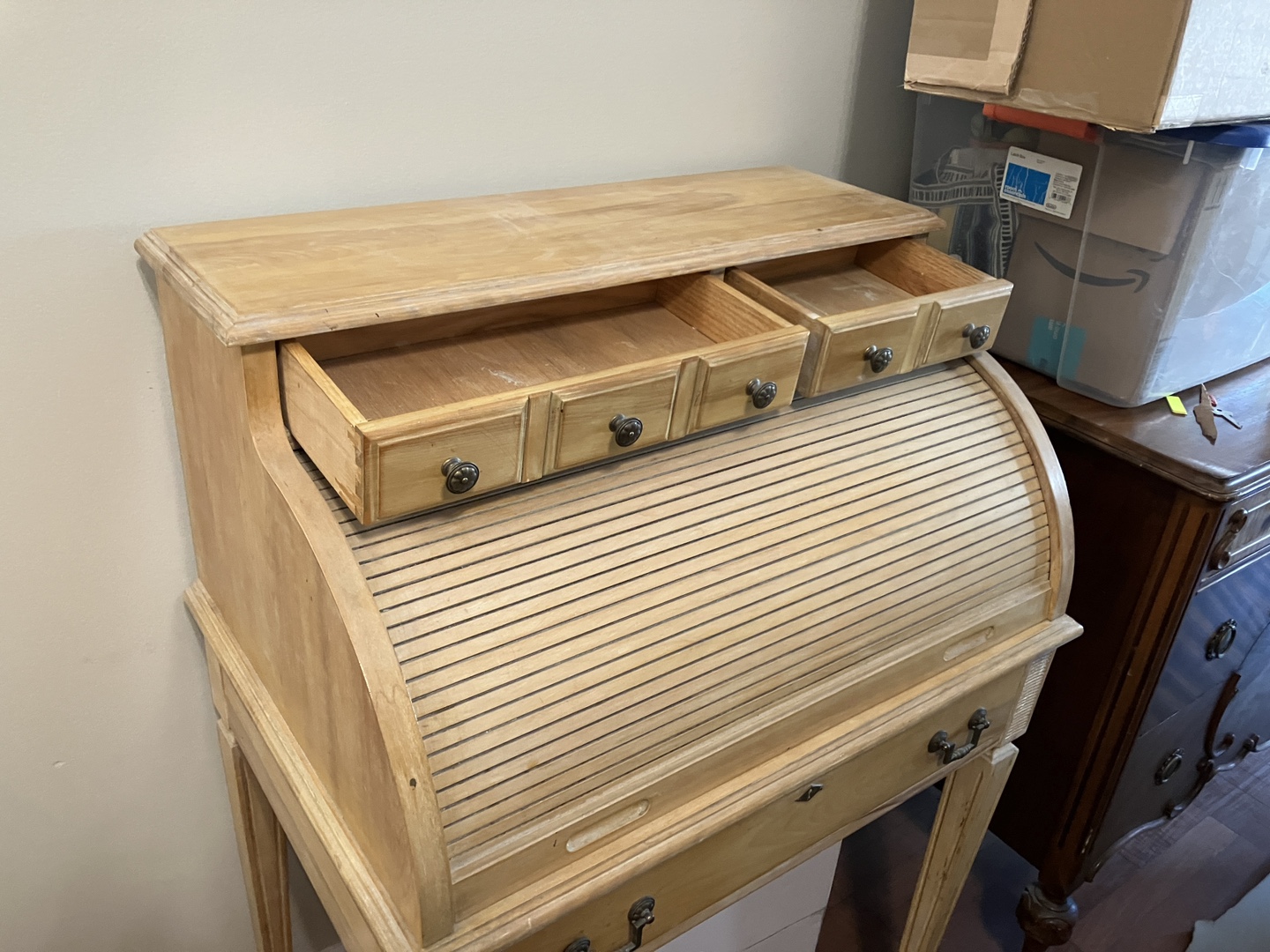 Vintage Wooden Roll Top Desk with Drawers 31” wide, 21” deep, - photo 5