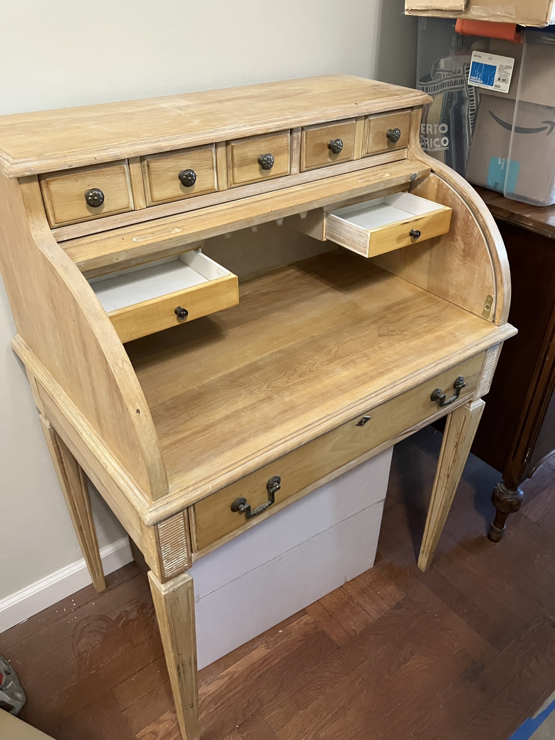 Vintage Wooden Roll Top Desk with Drawers 31” wide, 21” deep, - photo 4