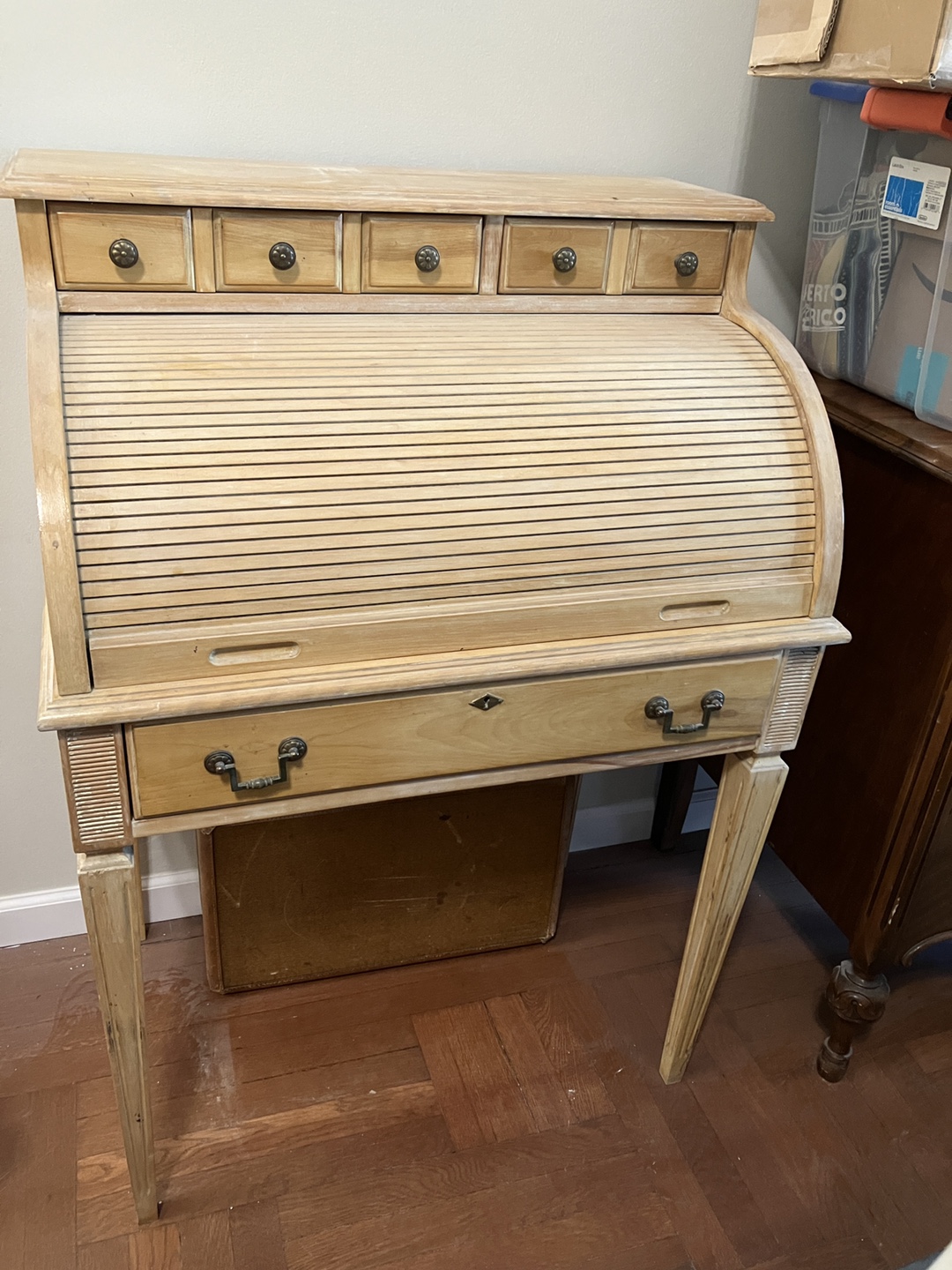 Vintage Wooden Roll Top Desk with Drawers 31” wide, 21” deep, - photo 2
