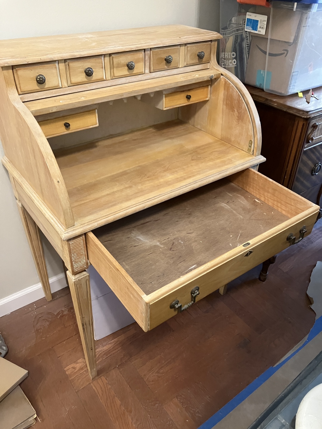 Vintage Wooden Roll Top Desk with Drawers 31” wide, 21” deep, - photo 3