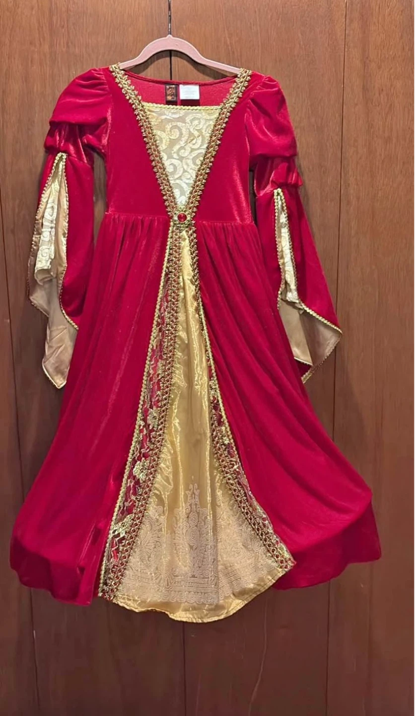 Girls Red & Gold Medieval Dress Costume 7-8