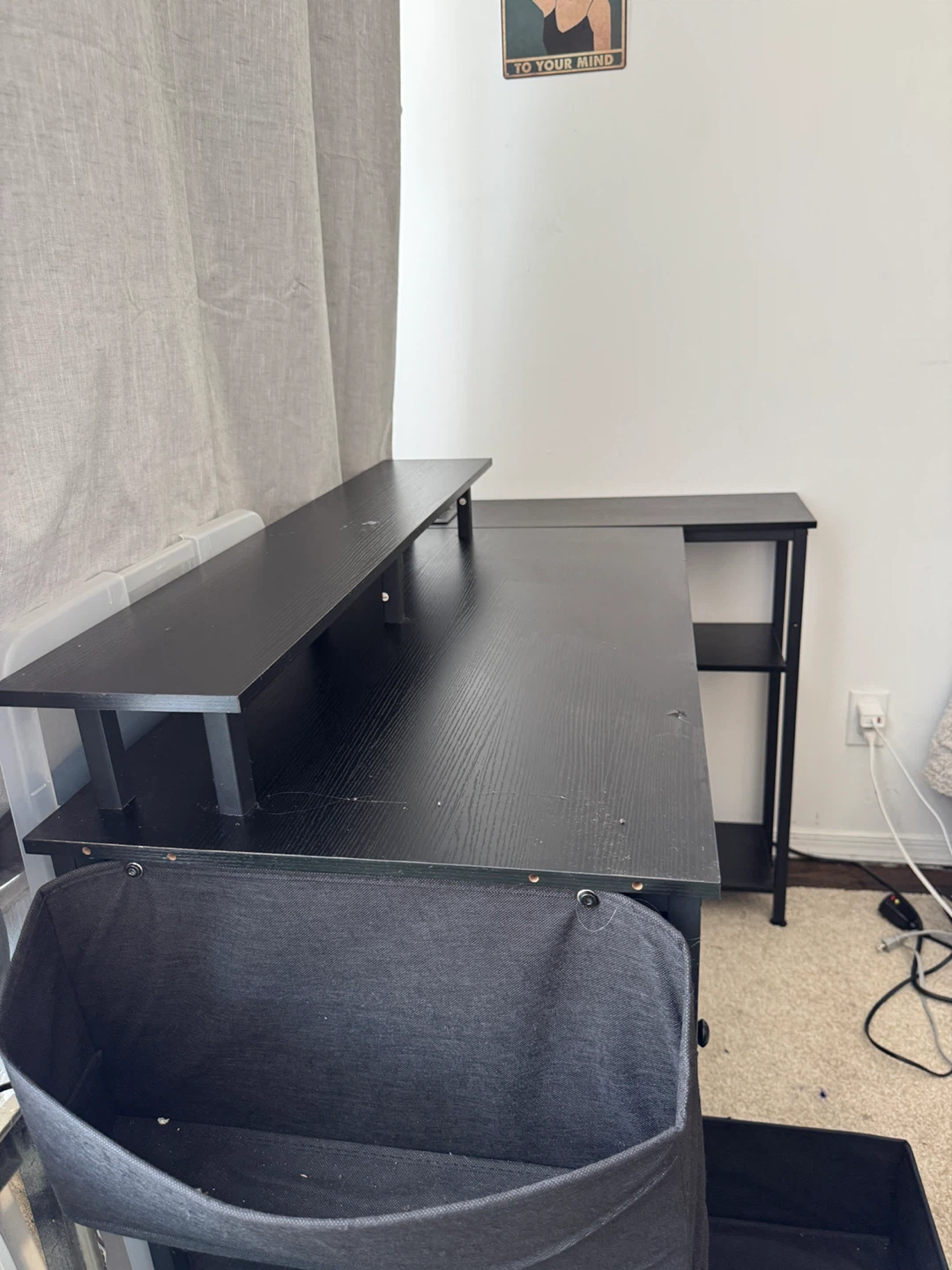 Black L-Shaped Desk with Hutch and Drawers - photo 2