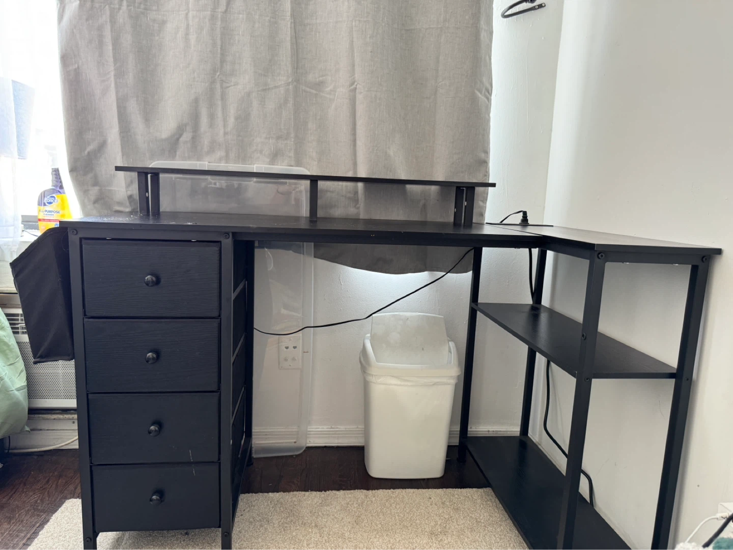 Black L-Shaped Desk with Hutch and Drawers