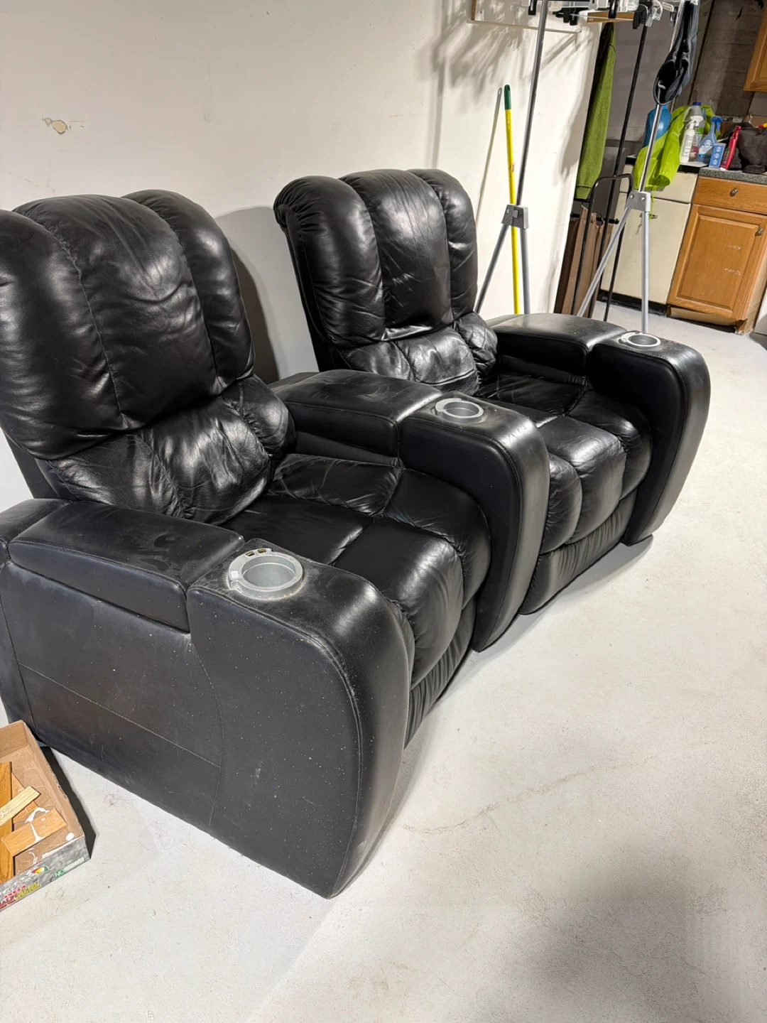 Black Leather Loveseat Recliners with Cup Holders