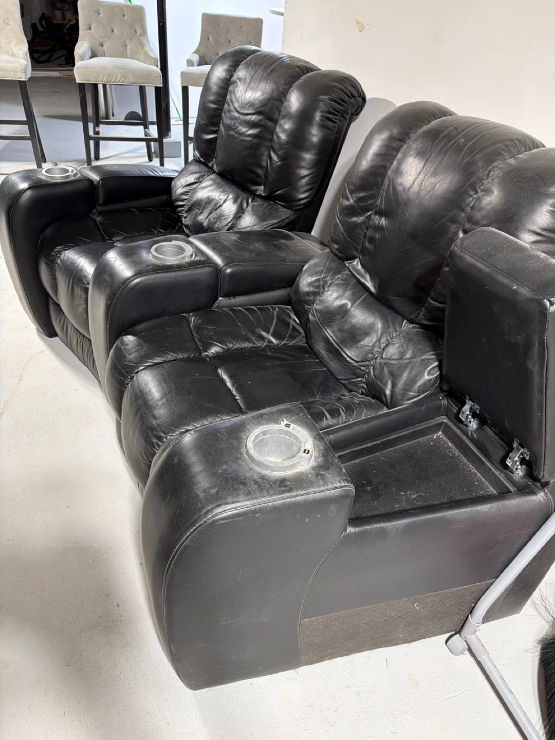 Black Leather Loveseat Recliners with Cup Holders - photo 3