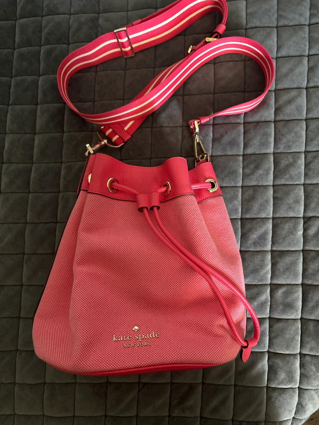 Kate Spade Pink Bucket Bag with Striped Strap - photo 2