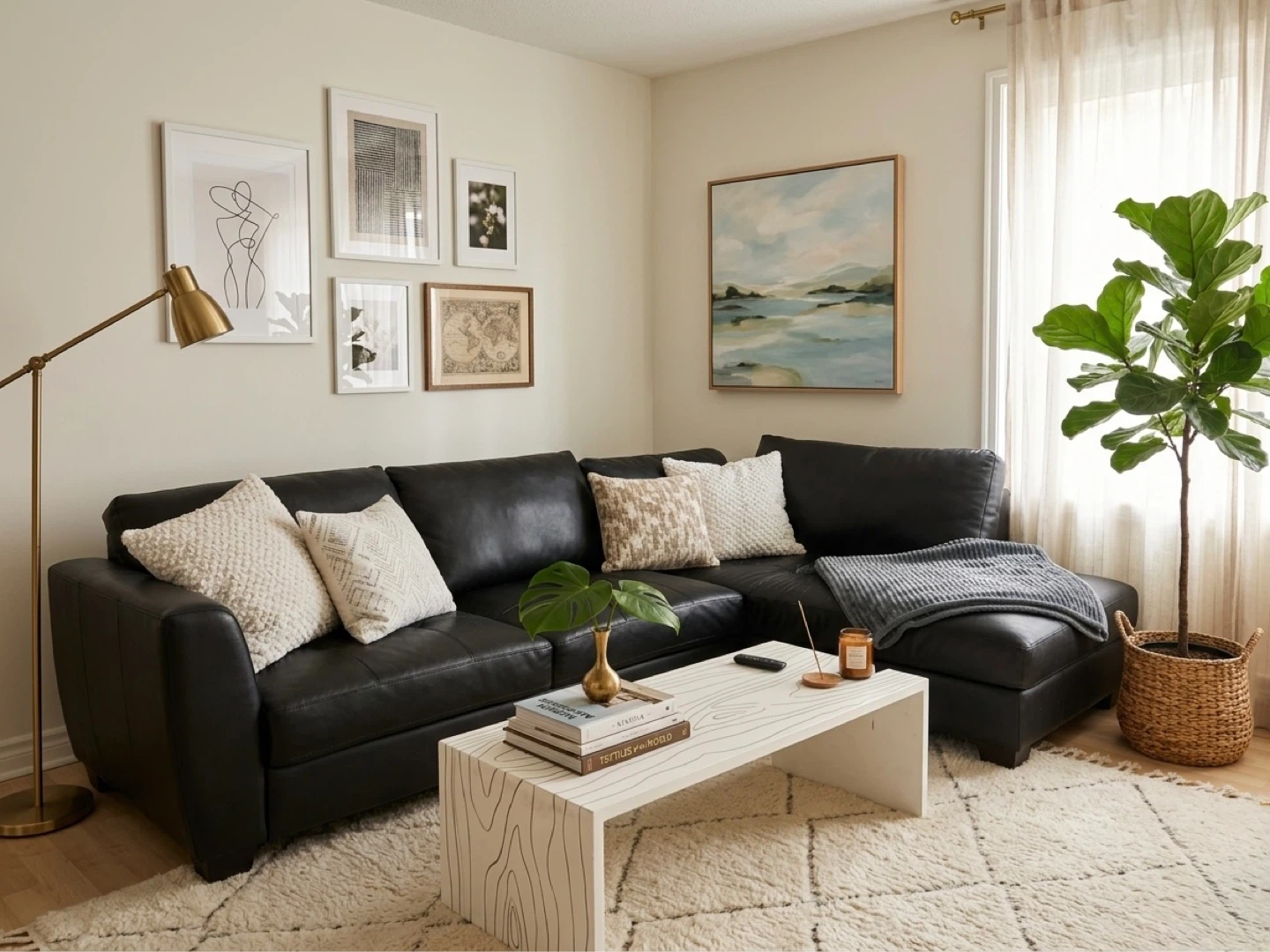 Black Faux Leather Sectional Sofa