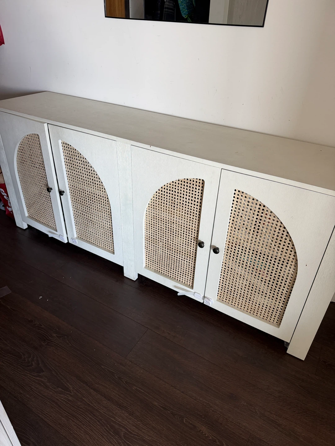 White Cane Door Cabinet