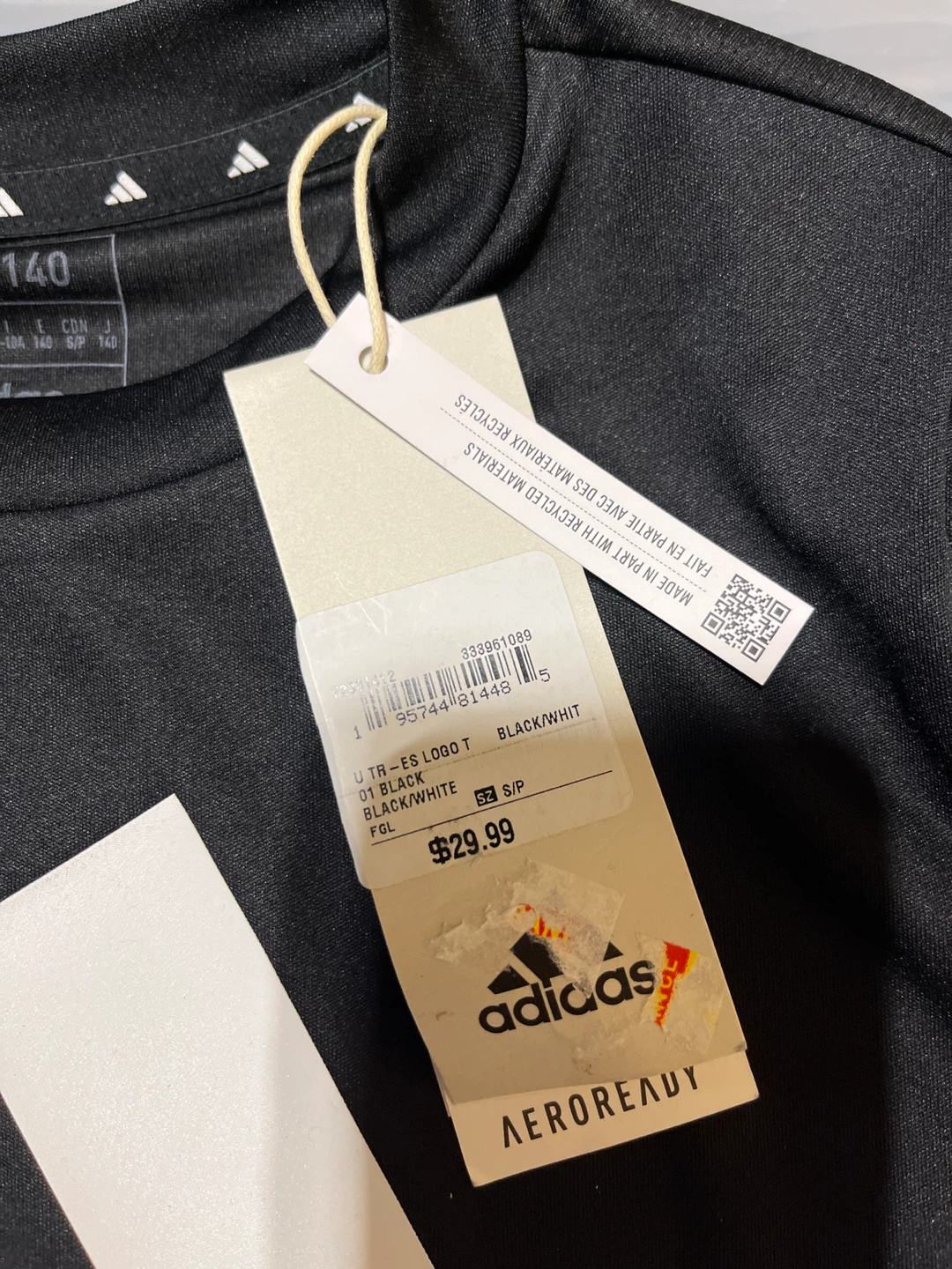 Adidas AEROREADY Black/White Logo T-Shirt Size 140 - photo 3