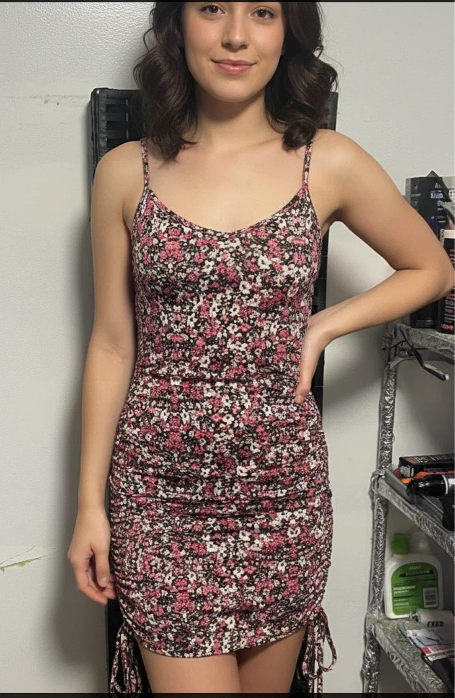 Women's Floral Print Ruched Mini Dress S/M/L