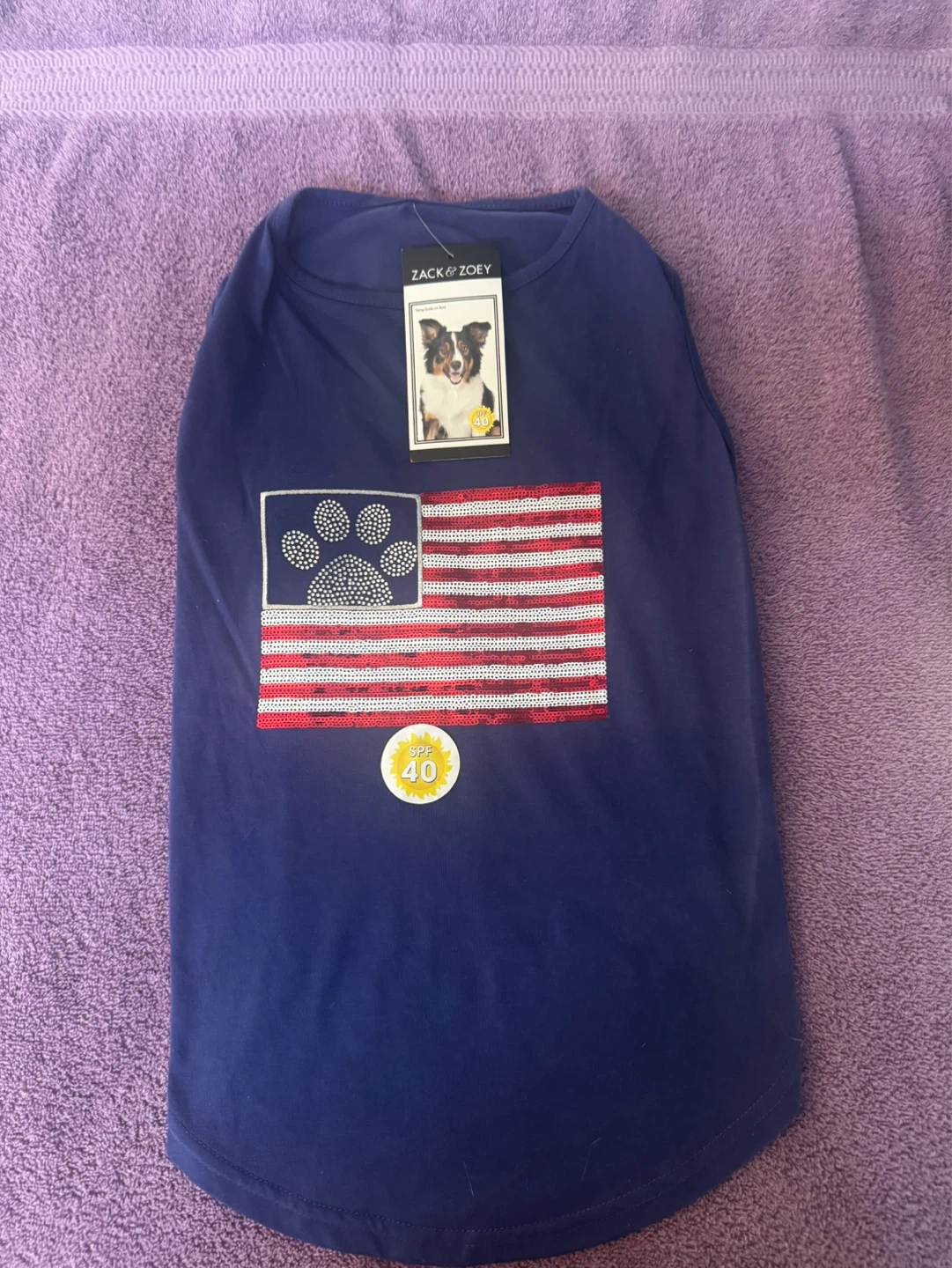 Zack & Zoey Blue Sequin Flag UPF 40 Tank Top Large