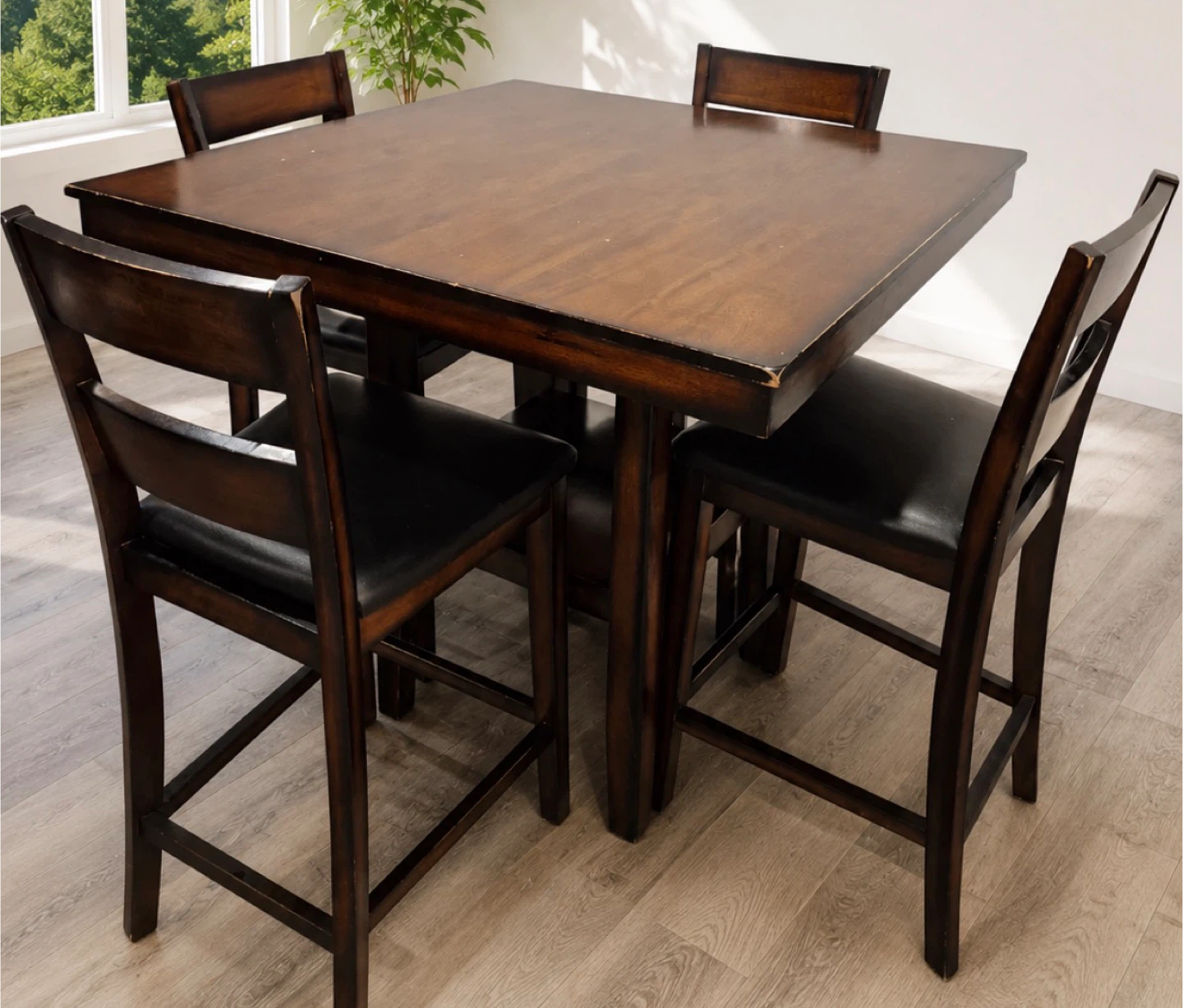 4-Piece Wood Dining Set with Upholstered Stools