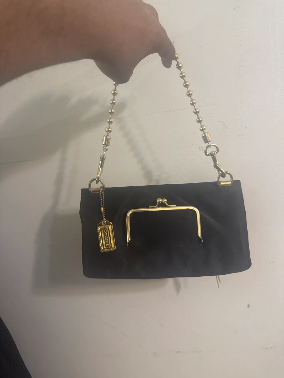 Coach Black Satin Clutch with Gold Chain - photo 2