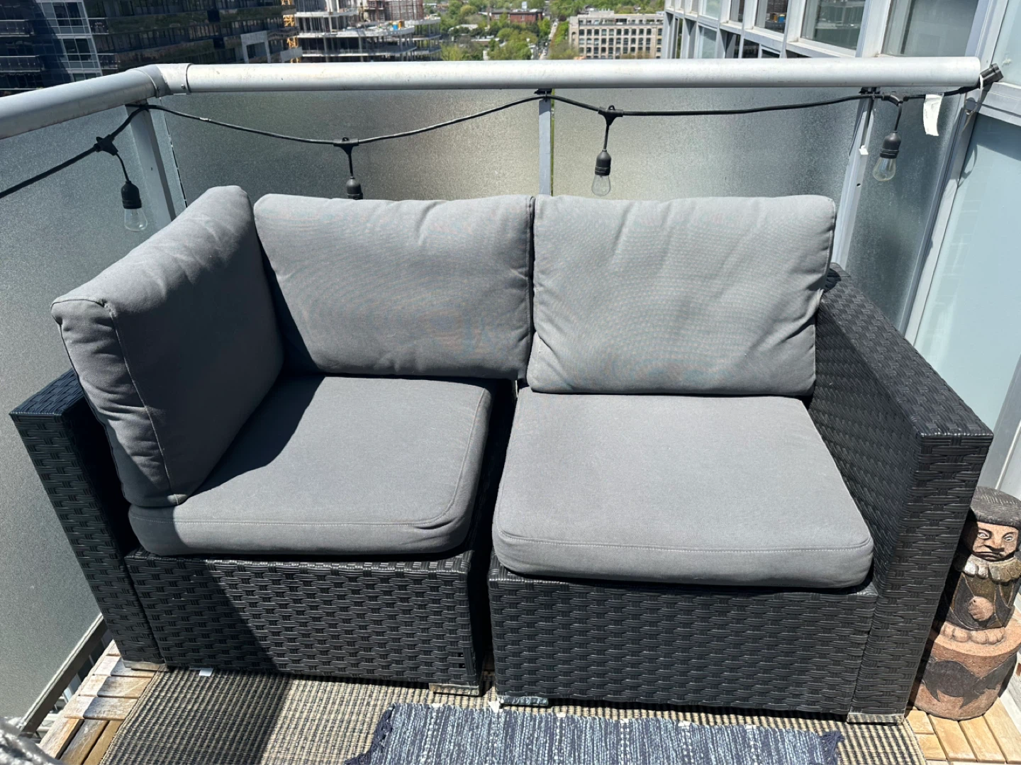 Wicker Outdoor Loveseat with Grey Cushions