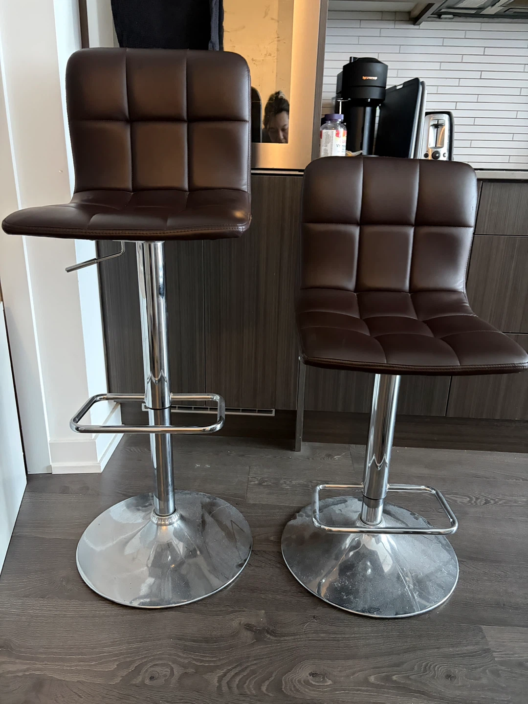 Set of 2 Brown Faux Leather Bar Stools - photo 3